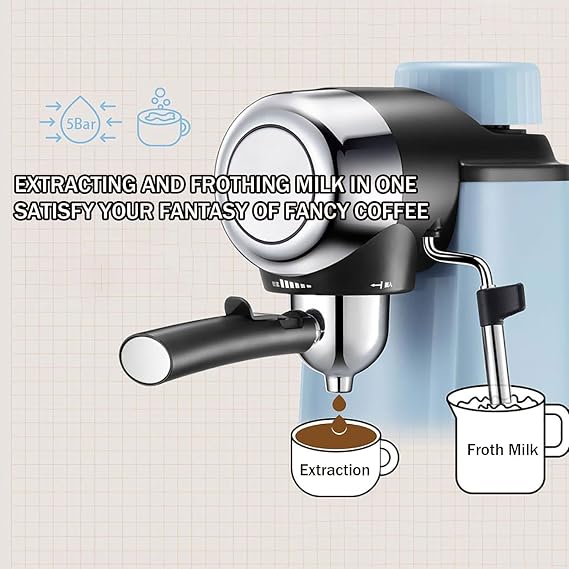 Espresso Coffee Maker - All-In-One Machine with Milk Frother, Automatic Temperature Adjustment, 240ml Capacity for Home and Office Use