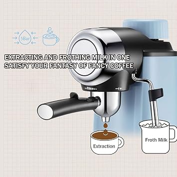 Espresso Coffee Maker - All-In-One Machine with Milk Frother, Automatic Temperature Adjustment, 240ml Capacity for Home and Office Use