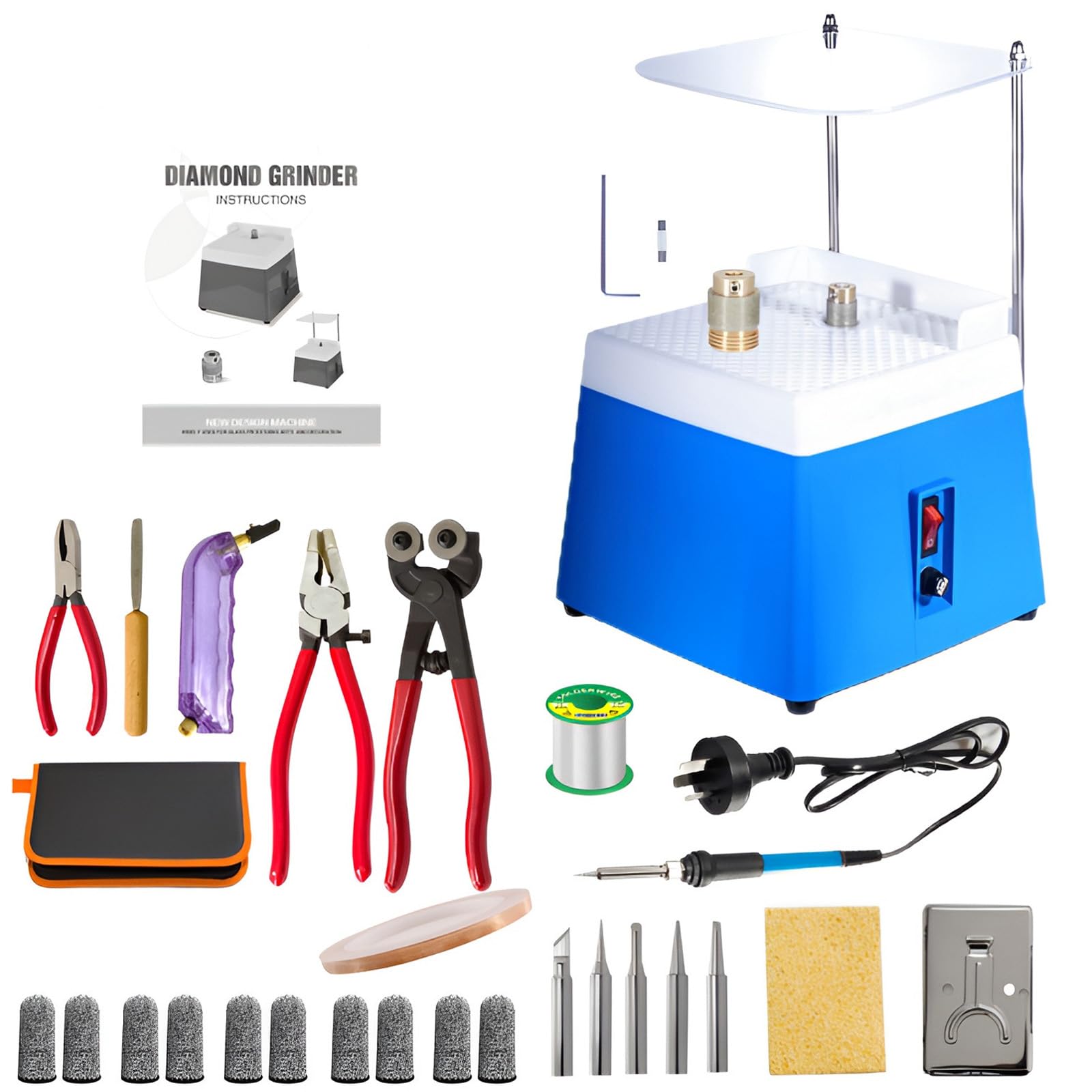 FHRKA Portable Stained Glass Grinder, Stained Glass Starter Kit, with 2 Diamond Grinder Bits & Baffle for DIY,Ceramics,Jewelry