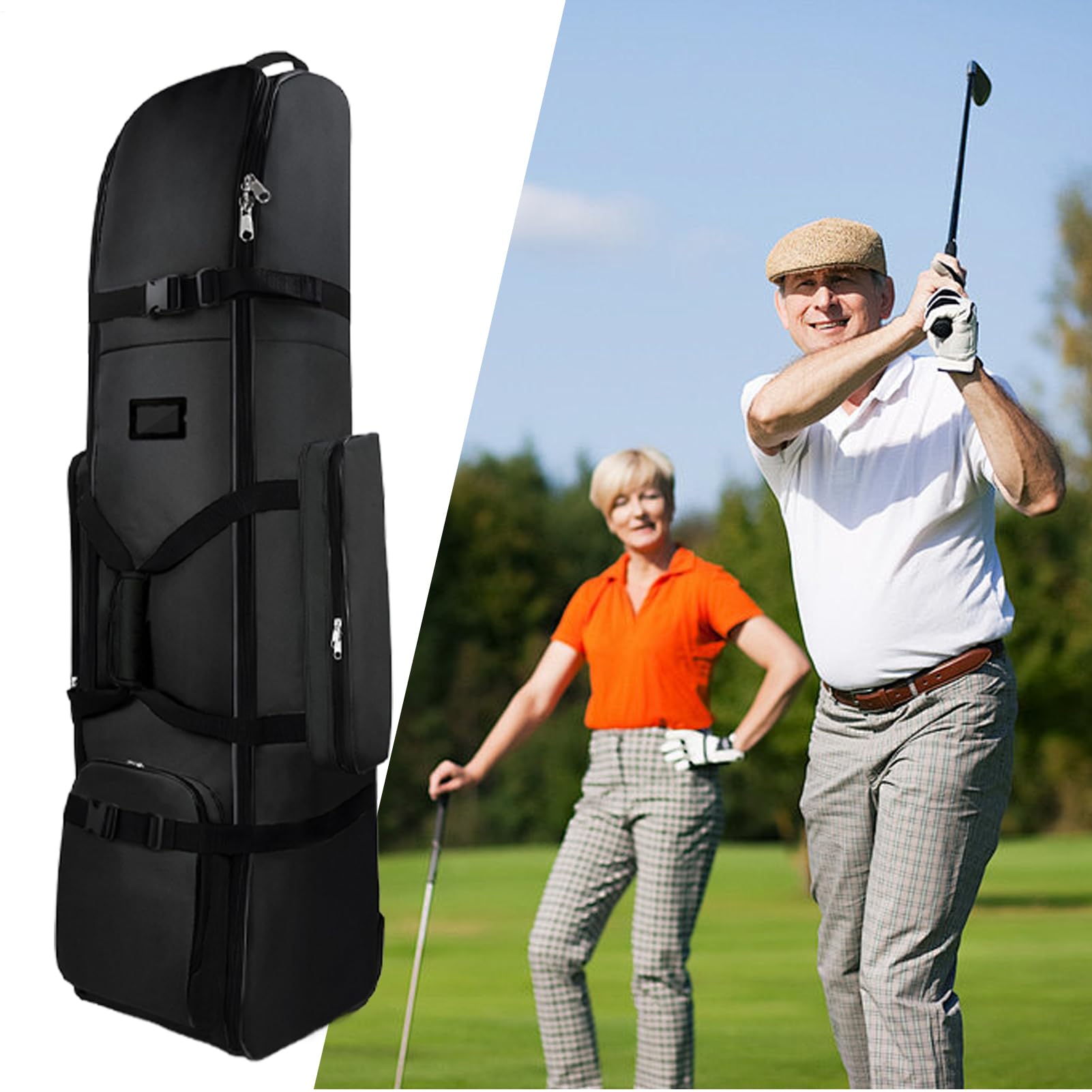 Funda de viaje para bolsa de golf, aviación resistente con ruedas, almacenamiento resistente al agua, protección acolchada, accesorio para exteriores para coworkers, amantes, amigos, viajes
