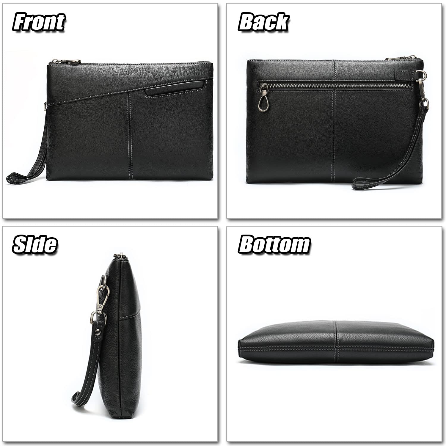 Bolsa de Mano para Hombres en Cuero de Grano Calidad, Formal Bolsa Business con Correa de Mano, Cartera de Mano para Teléfono Móvil y Tableta de Hasta 9,7 Pulgadas, Bolso Clutch de Hombre