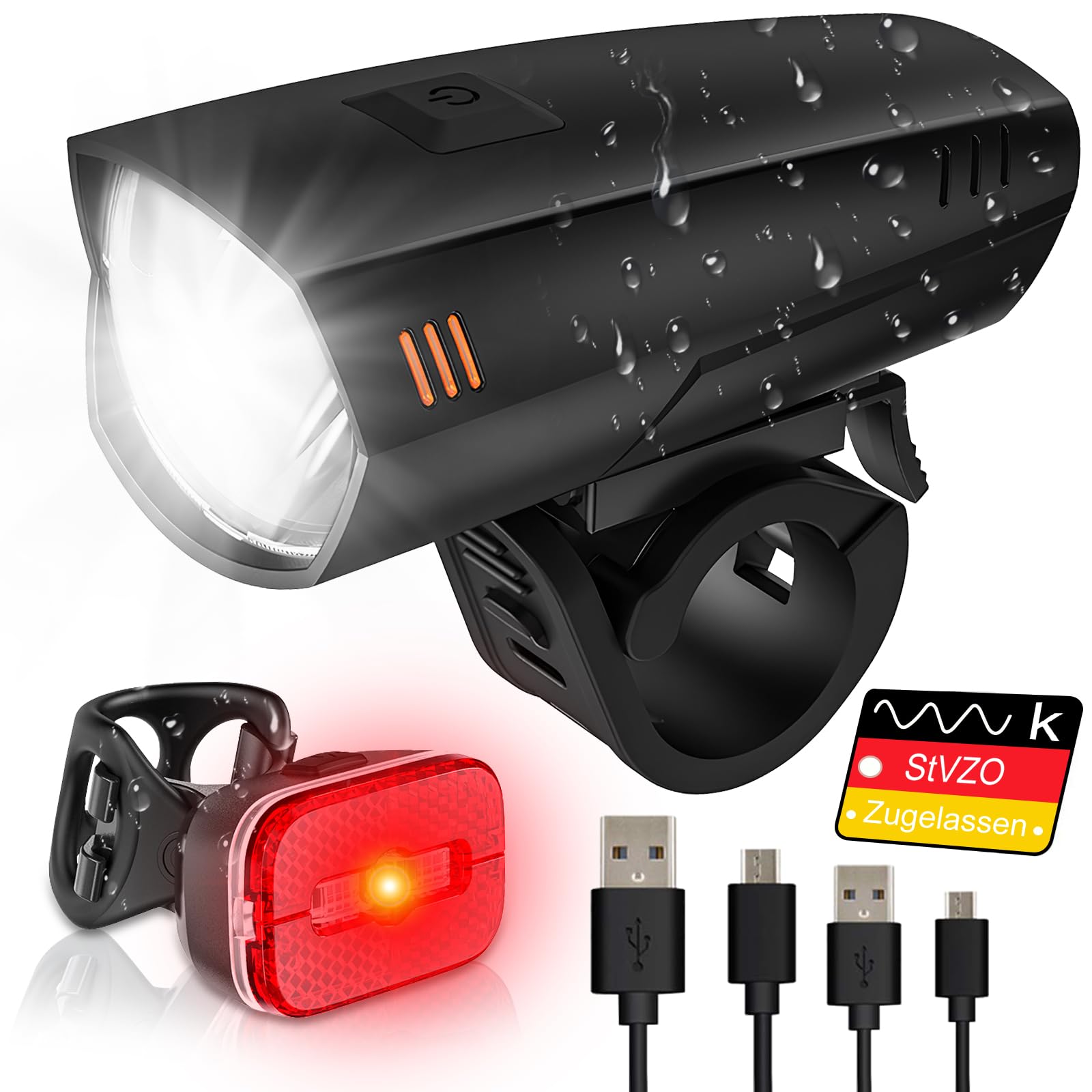 YGVQN Fahrradbeleuchtung Set Vorne und Hinten, USB wiederaufladbare Fahrradlampe Super hell, LED Akku Licht für Nacht, IPX6 wasserdicht, für Trekkingrad, Mountainbike, E-Bike, Kinderfahrrad Sport & Freizeit