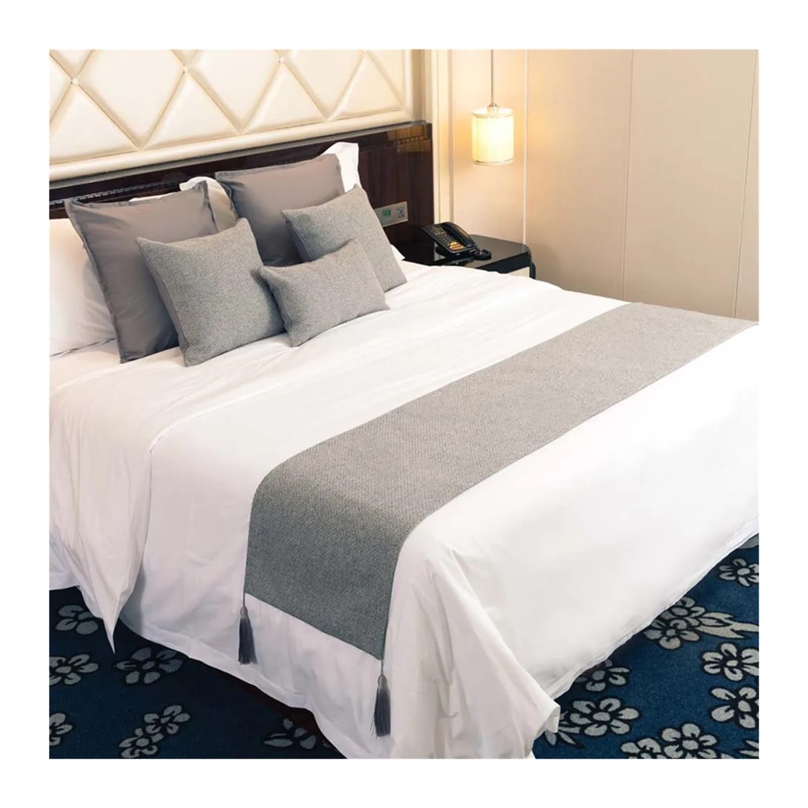 SHENJMAI Bed Runner Two-sided Bed Runner Solid Color Tassels Hotel Bedroom Decor Runners Tail Towel Pillowcase Home Flag(Grey,45X210cm-17.7X83inch)