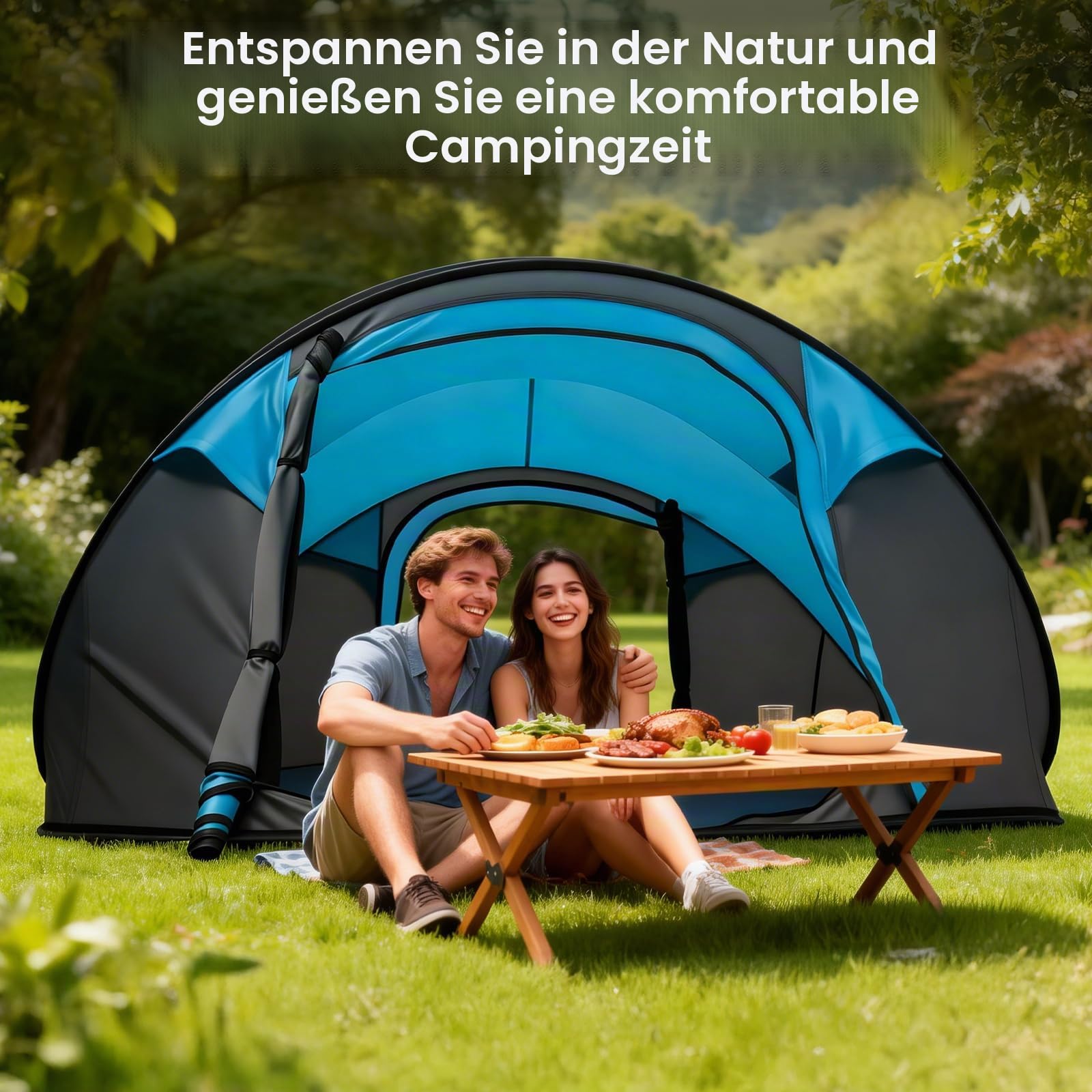 Instant Pop Up Zelt 3-4 Personen, Automatisches 3-Sekunden-Zelt mit PU3000mm Wassersäule, 290x200cm Campingzelt mit Belüftung, Verstärkt & Stabil für Festival, Strand und Garten