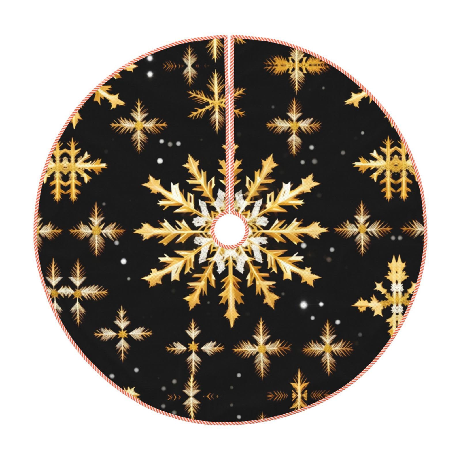 Jupe de sapin de Noël en tissu épais rustique imprimé flocons