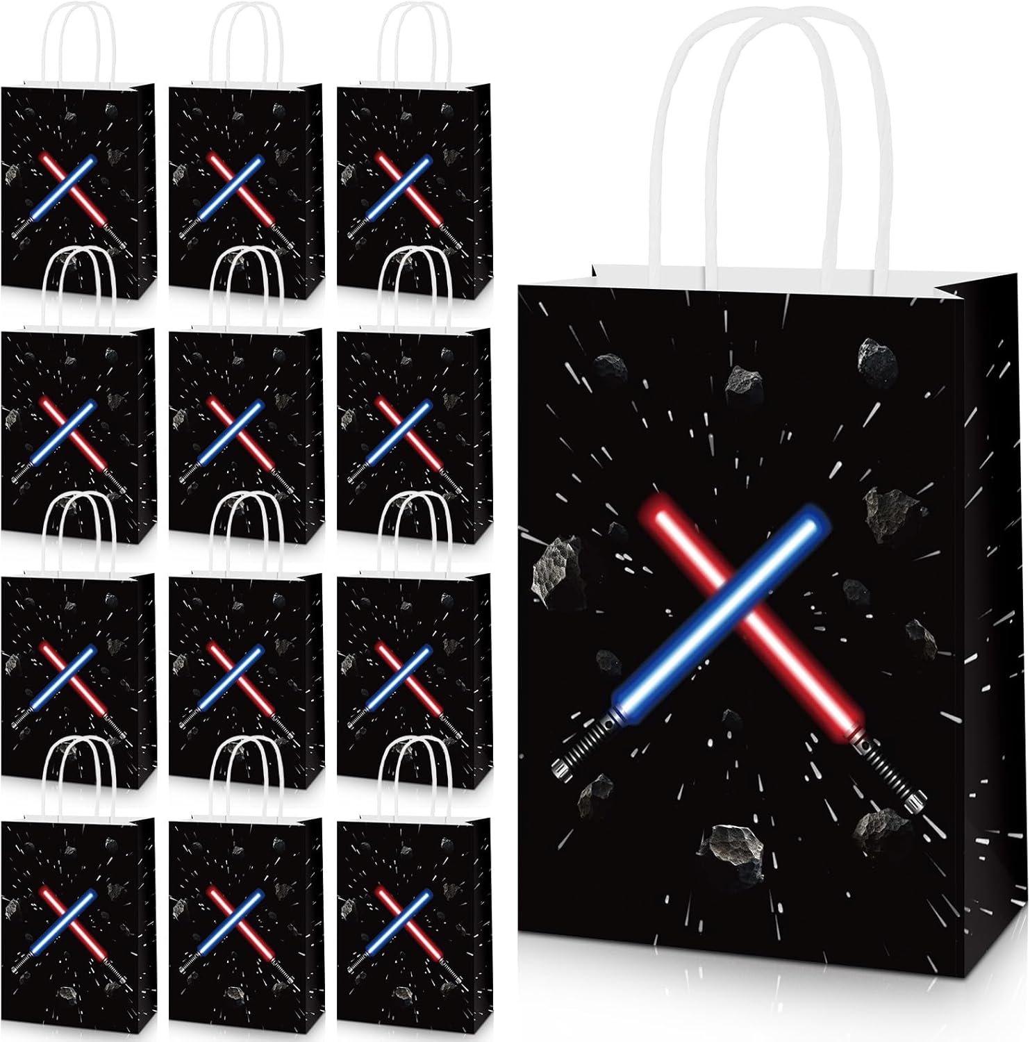 HIYZI 24 Pcs Star Themed Party Favor Goodie Paper Bags Universe Star Decorations Party Supplies Gift Bag Candy Bags Handbag for Kid Boy Girl Birthday Baby Shower