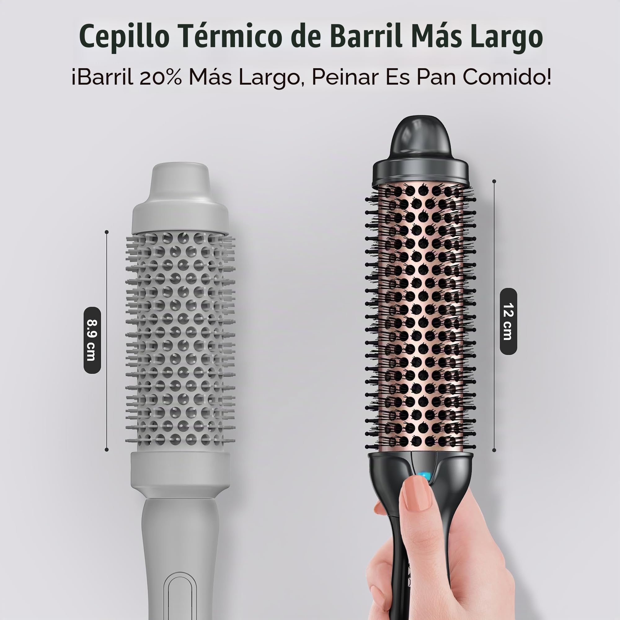 Brocha térmica Farery, Brocha caliente de 38mm para cabello suelto y voluminoso, Brocha térmica para rizado con cerámica, turmalina e iones, Brocha caliente con 9 temperaturas, Doble voltaje.