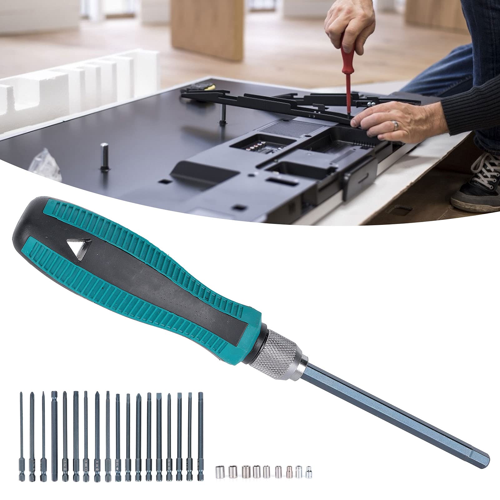Juego Destornilladores Trinquete, 23 Puntas Destornillador Doble Extremo, Herramienta Reparación Apriete Manual Métrico con Caja Almacenamiento para Hogar, Automóvil