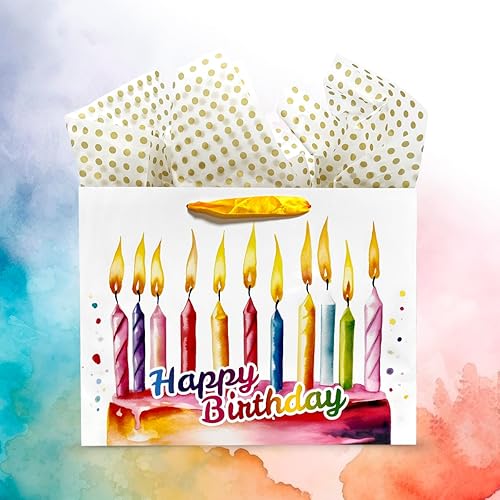Miniatura 2 de AlsterPlus+ Bolsa de regalo de cumpleaños grande de 13 pulgadas con papel de seda, bolsa de regalo de papel con asas, tarjeta de felicitación y