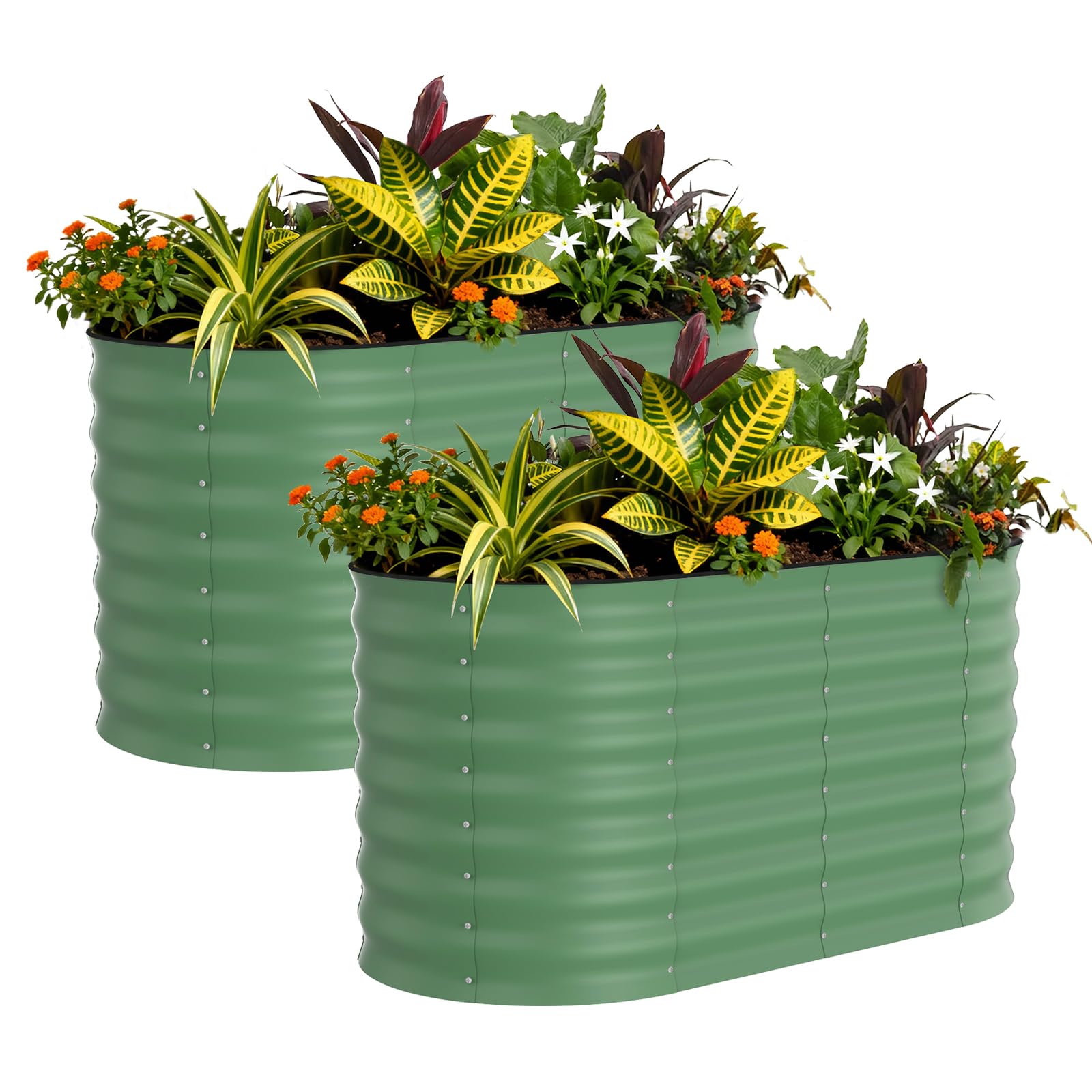 Aptliton 2 Pcs-Green-With Anti-Cut Strips 2 Pack Galvanized Steel Raised Garden Beds Outdoor, 120X60x60cm, Rust-Resistant Planter Box For Vegetables & Flowers - Durable, Easy Assembly, Upgraded Anti-Cutting Strips - Green