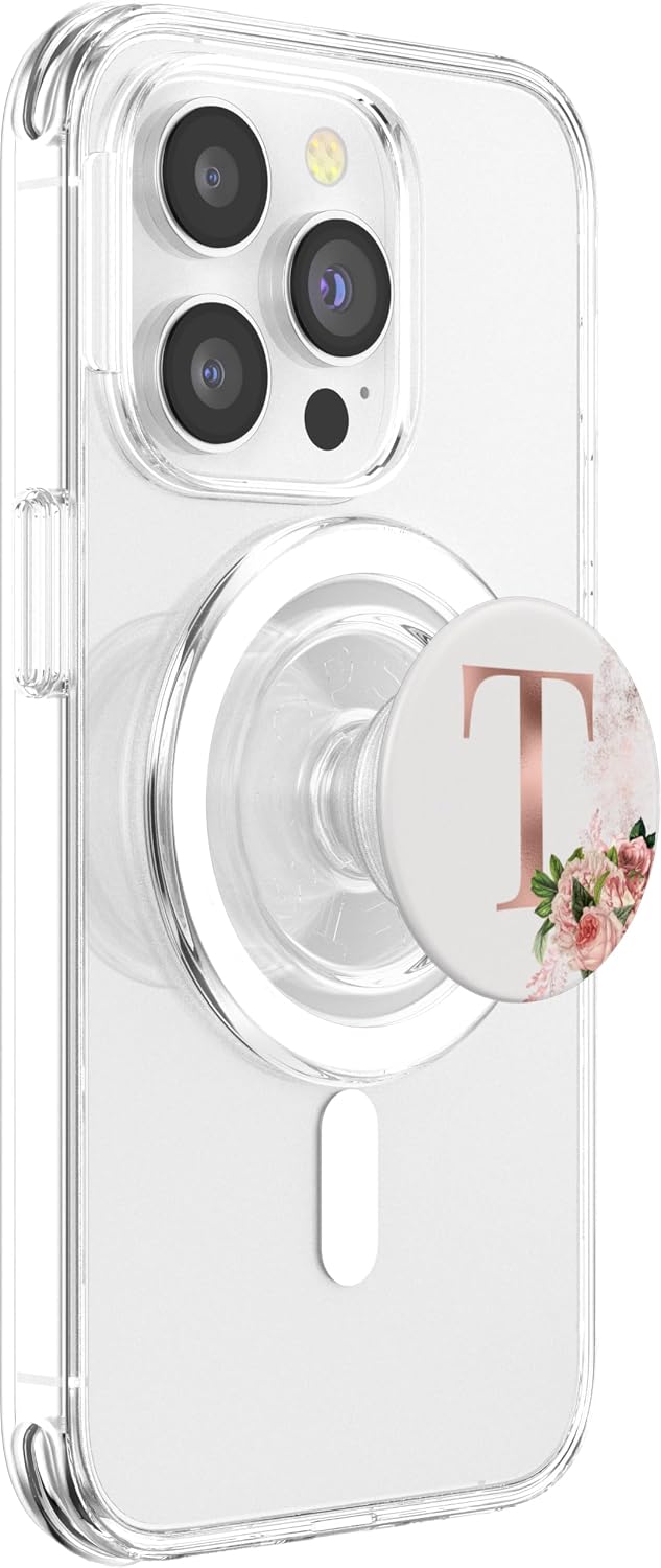 Rose Blush Floral Monogram Initial Letter T Pink Flowers PopSockets PopGrip for MagSafe