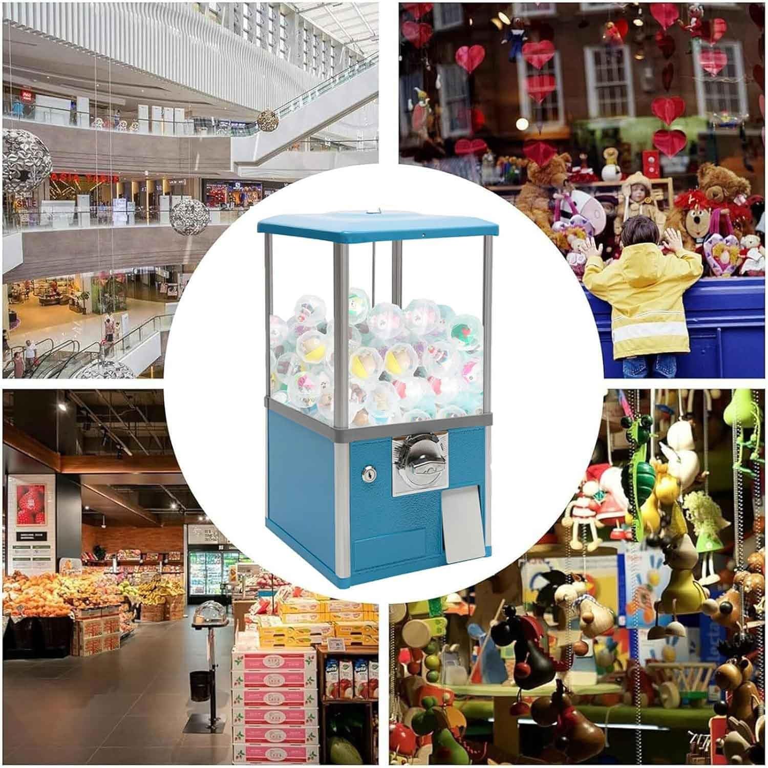 Gumball Machine à bonbons à monnaie avec capacité de 100 balles, comprend 50 boules blanches et 50 boules bleues, idéal pour les enfants et les magasins de détail