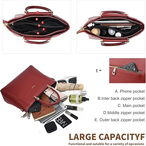 Miniatura 5 de Bolsos y monederos para mujer, bolso cruzado con asa superior para oficina, citas, viajes diarios Rojo oscuro