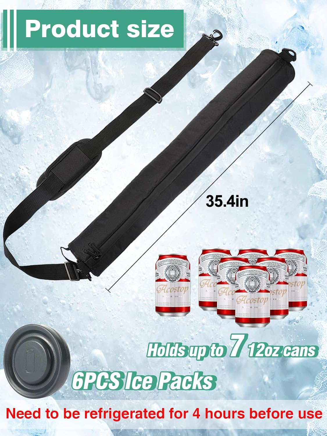 Golf Cooler Beer Sleeve with 6 Ice Pucks - Keep 7 Cans Beer Cold in Your Golfs Bag, Ideal Gifts for Men Golf Bag Accessories