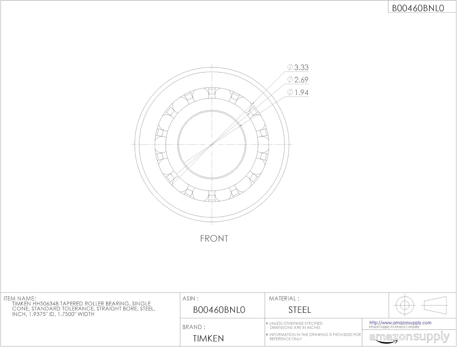 Timken Tapered Roller Bearing Cone - HH506348