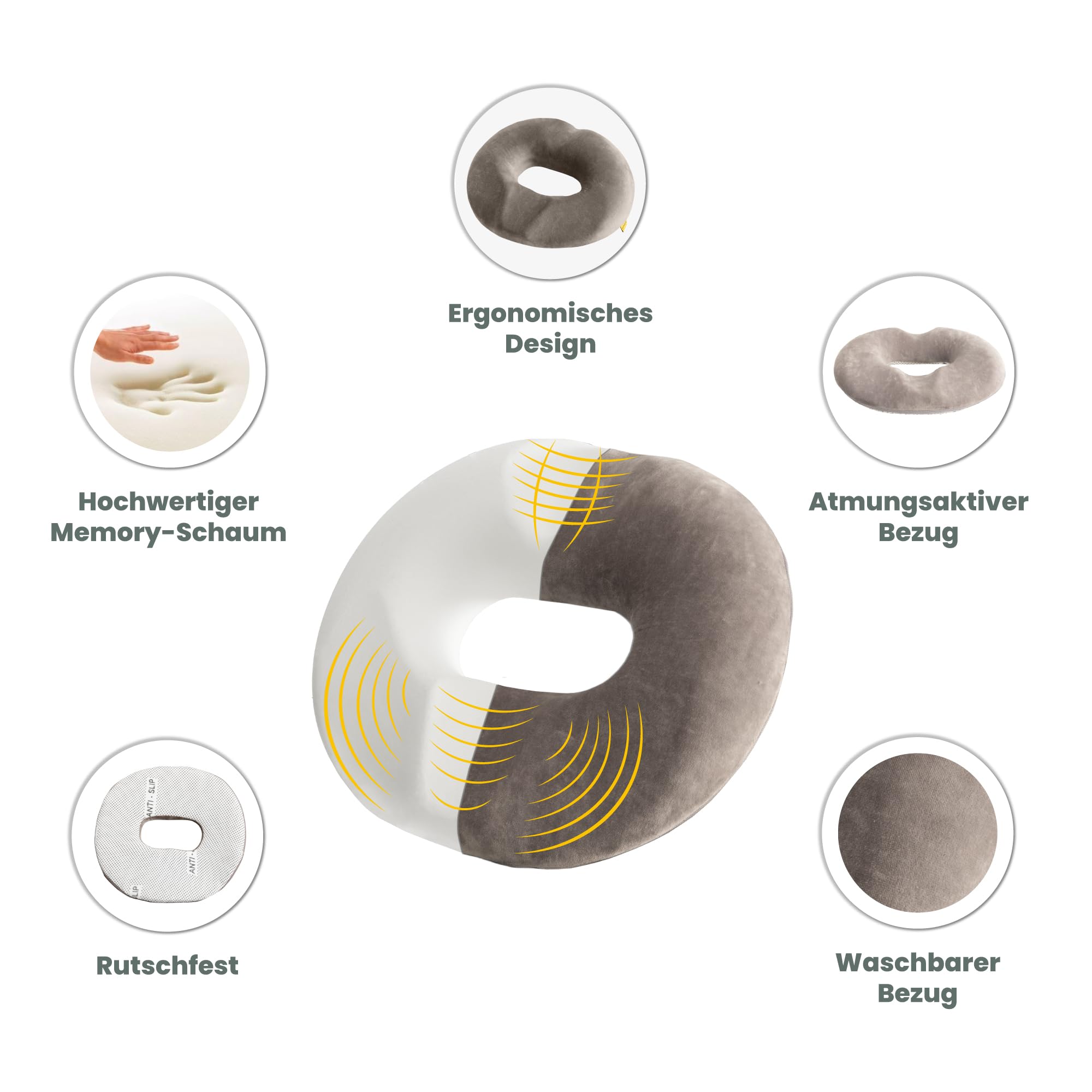 Zitring Memory Foam Gel Donutkussen Traagschuim 45x40x9.5cm - Totale
