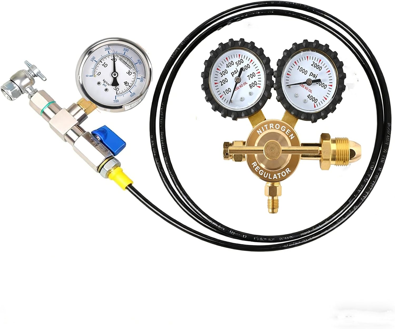 Nitrogen Shock Fill Kit with 700Psi Nitrogen Gauge No-Loss Schrader Chuck Compatible with shock with a schrader valve on the off-road bike, ATV, UTV and cars,Kawasaki,Honda,Yamada