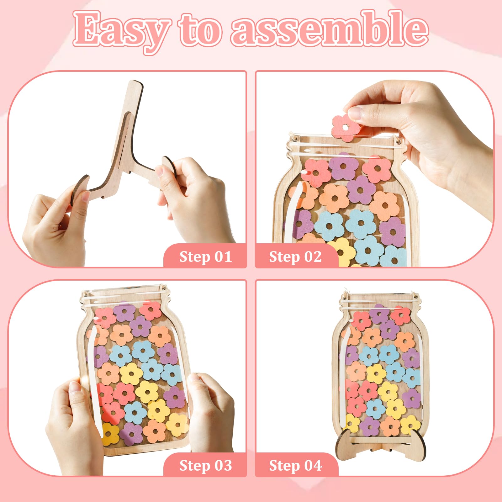 2 Pcs Reward Jar, Wooden Reward Jars for Children with 30 Stars and 30 Flowers, Good Behaviour Chart Reward Pot - Image 4