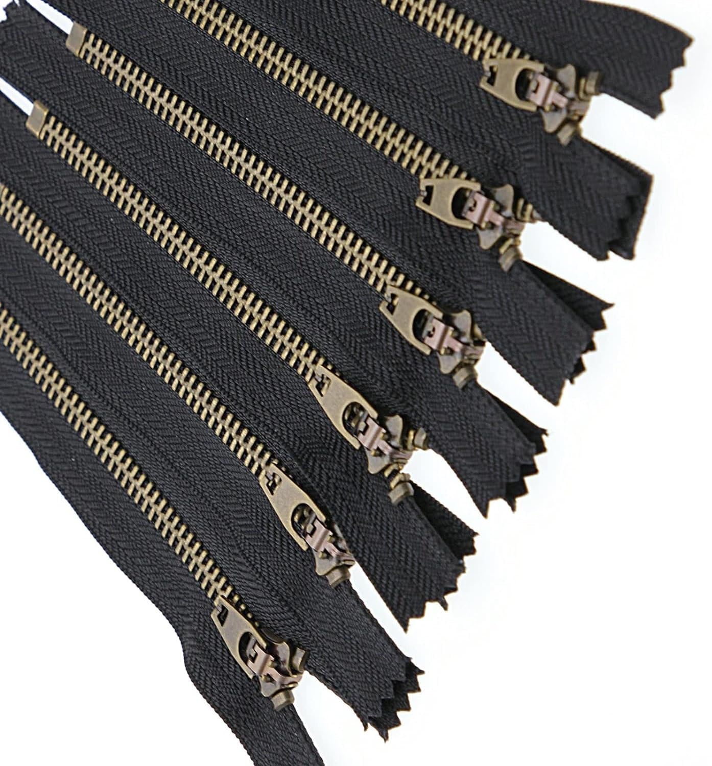 Lakesstory 6pcs Black Metal Zipper - 3 inch - Antique Brass Non Separating Zipper - Heavy Duty Replacement - Upholstery Clothing - 3" Close End Zippers for Sewing Bags