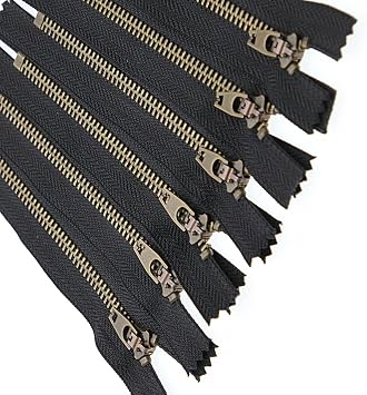Lakesstory 6pcs Black Metal Zipper - 3 inch - Antique Brass Non Separating Zipper - Heavy Duty Replacement - Upholstery Clothing - 3" Close End Zippers for Sewing Bags