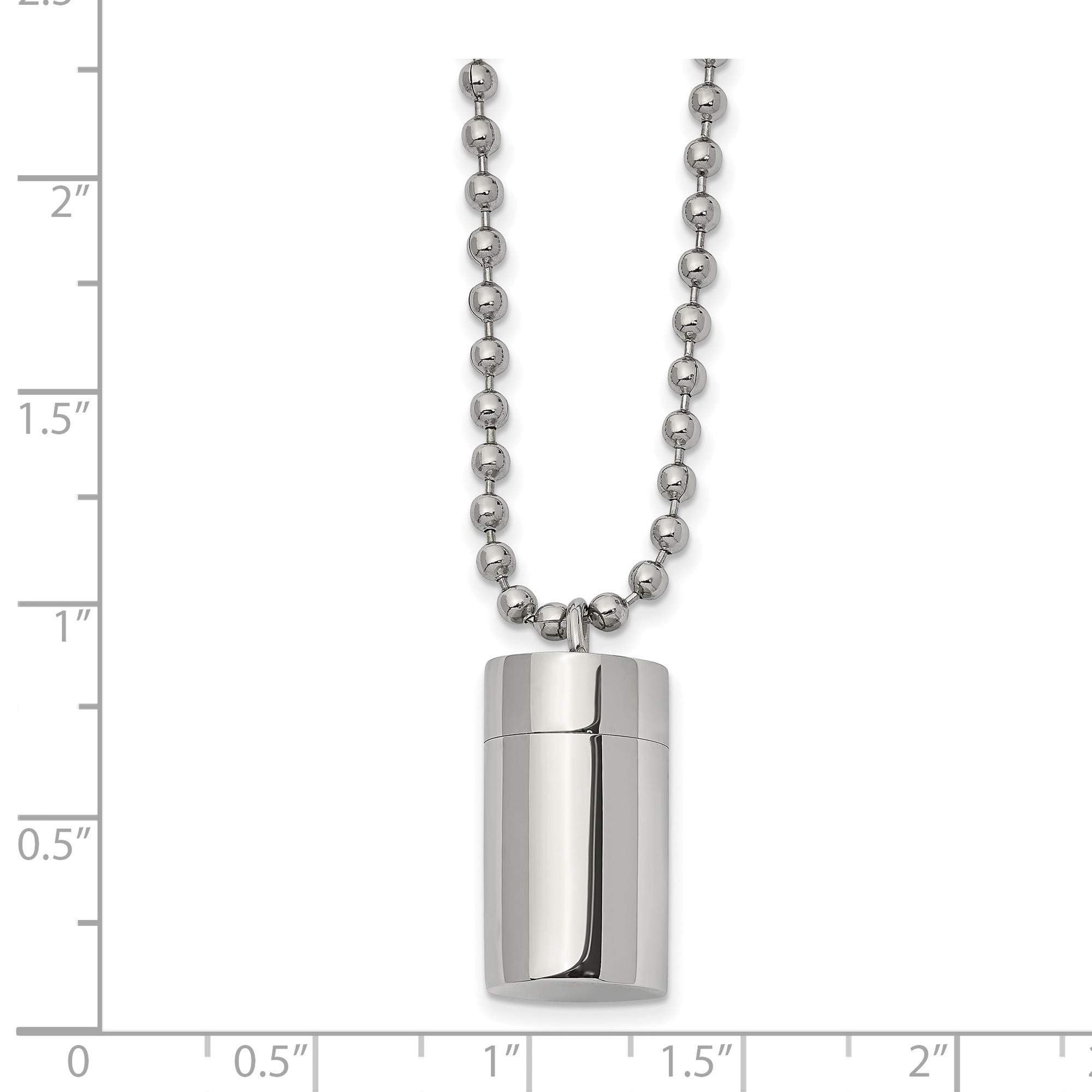 Bonyak Jewelry Chisel Stainless Steel Polished Capsule That Opens on a 22 inch Ball Chain Neck