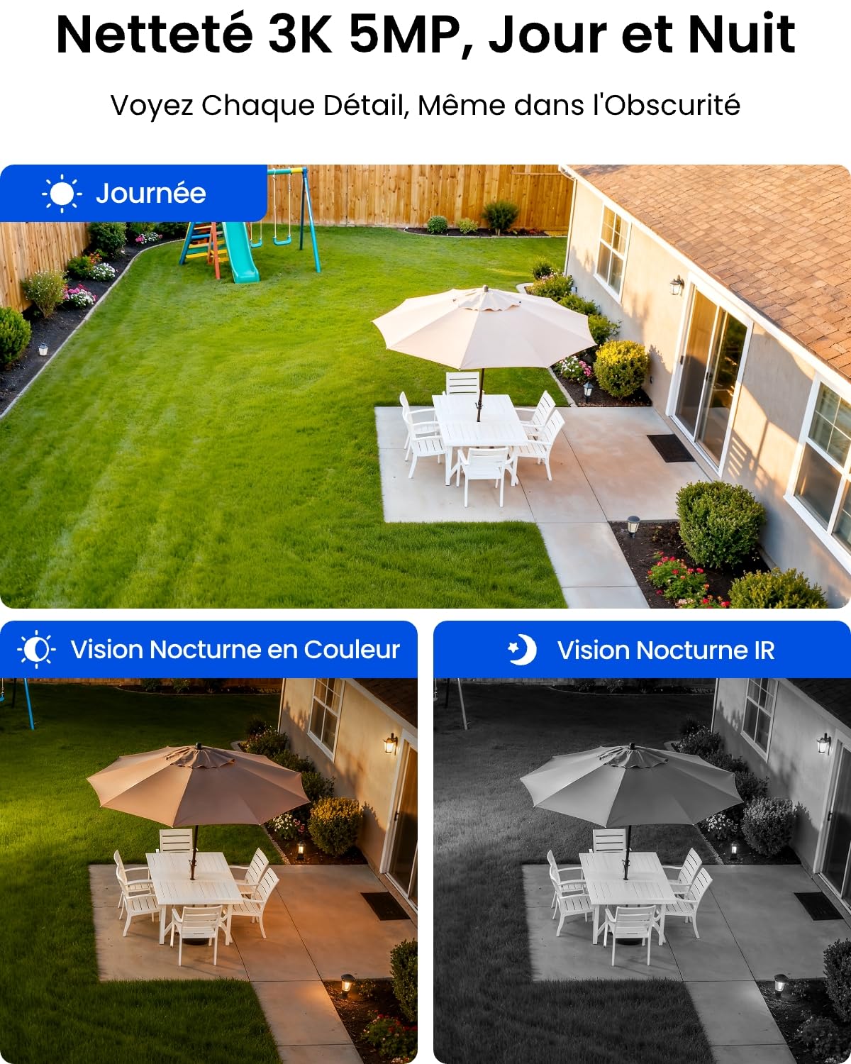 Reolink 3K 5MP Caméra Solaire, Vision Nocturne Couleur, Wi-FI 2.4/5GHz | Détection IA Personne/Véhicule/Animal, Batterie Rechargeable, sans Fil, IP67, Argus 3 Pro+Panneau Solaire Lite (Modèle 2026)