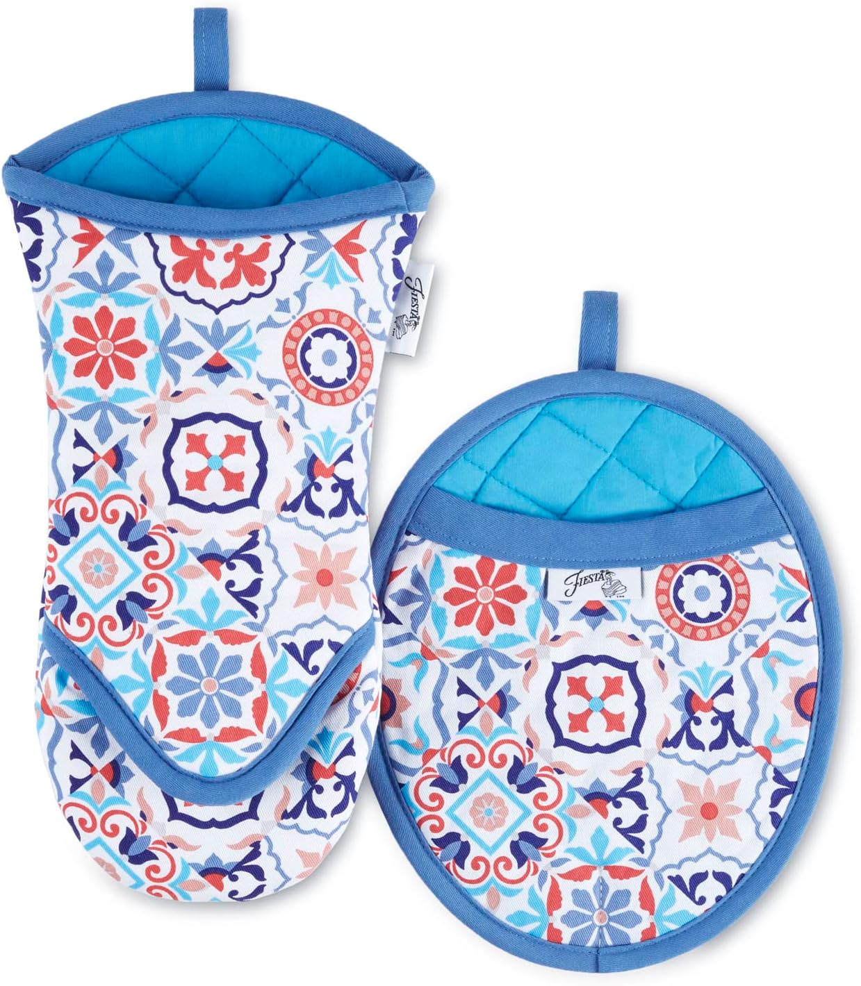 Fiesta Worn Tiles Oven Mitt & Pot Holder 2Pack Set, Red