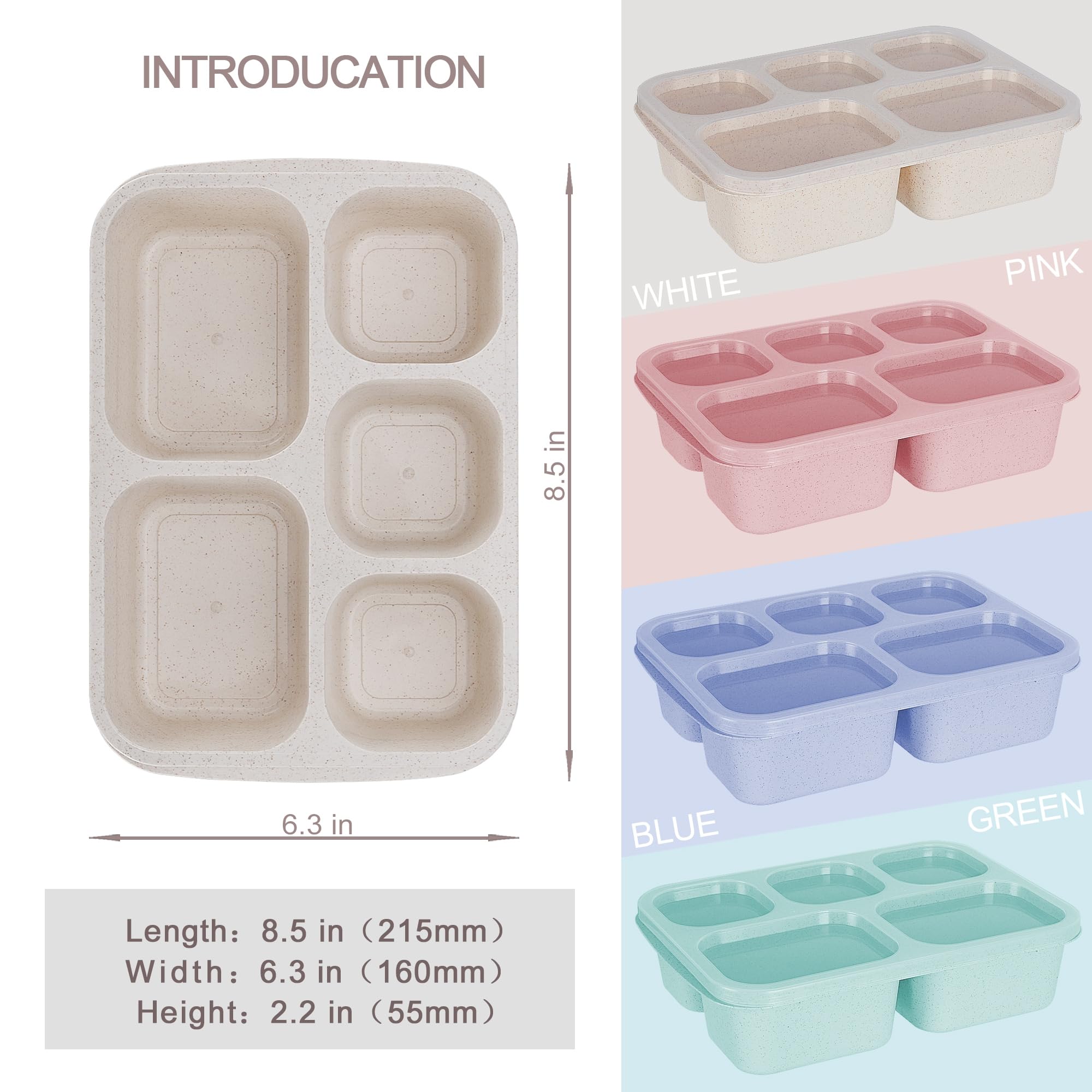 Bento Box Adult Lunch Box, 4 Pack Lunchable Containers for Adults with 5 Compartments, Meal Prep Containers Reusable for Kids, Food Storage Snack Containers for School, Work, Travel - Image 2