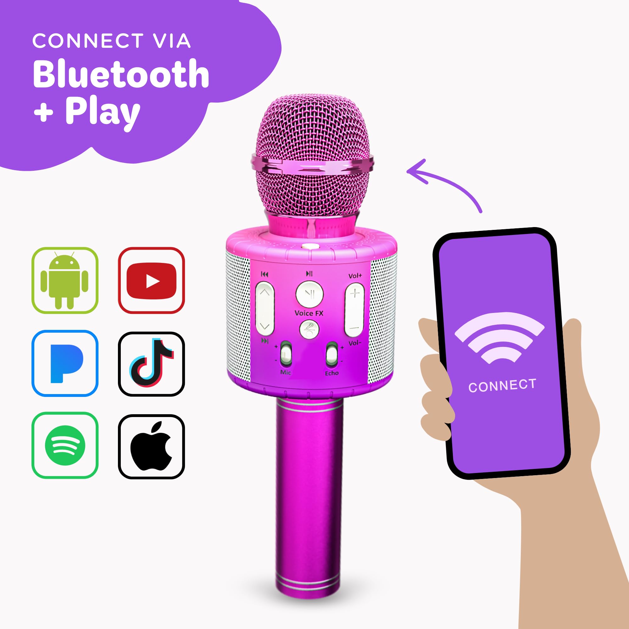 Move2Play, Microfono per karaoke per bambini, include Bluetooth e 15 filastrocche precaricate, regalo di compleanno per ragazze, ragazzi e bambini, giocattolo per ragazze dai 2 ai 3 ai 5 anni, dai 6