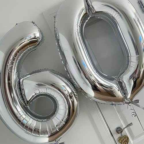 Miniatura 4 de Globos plateados con el número 60, globos de aluminio de Mylar de 40 pulgadas, número 60, para fiesta de cumpleaños de 60 años, decoraciones de