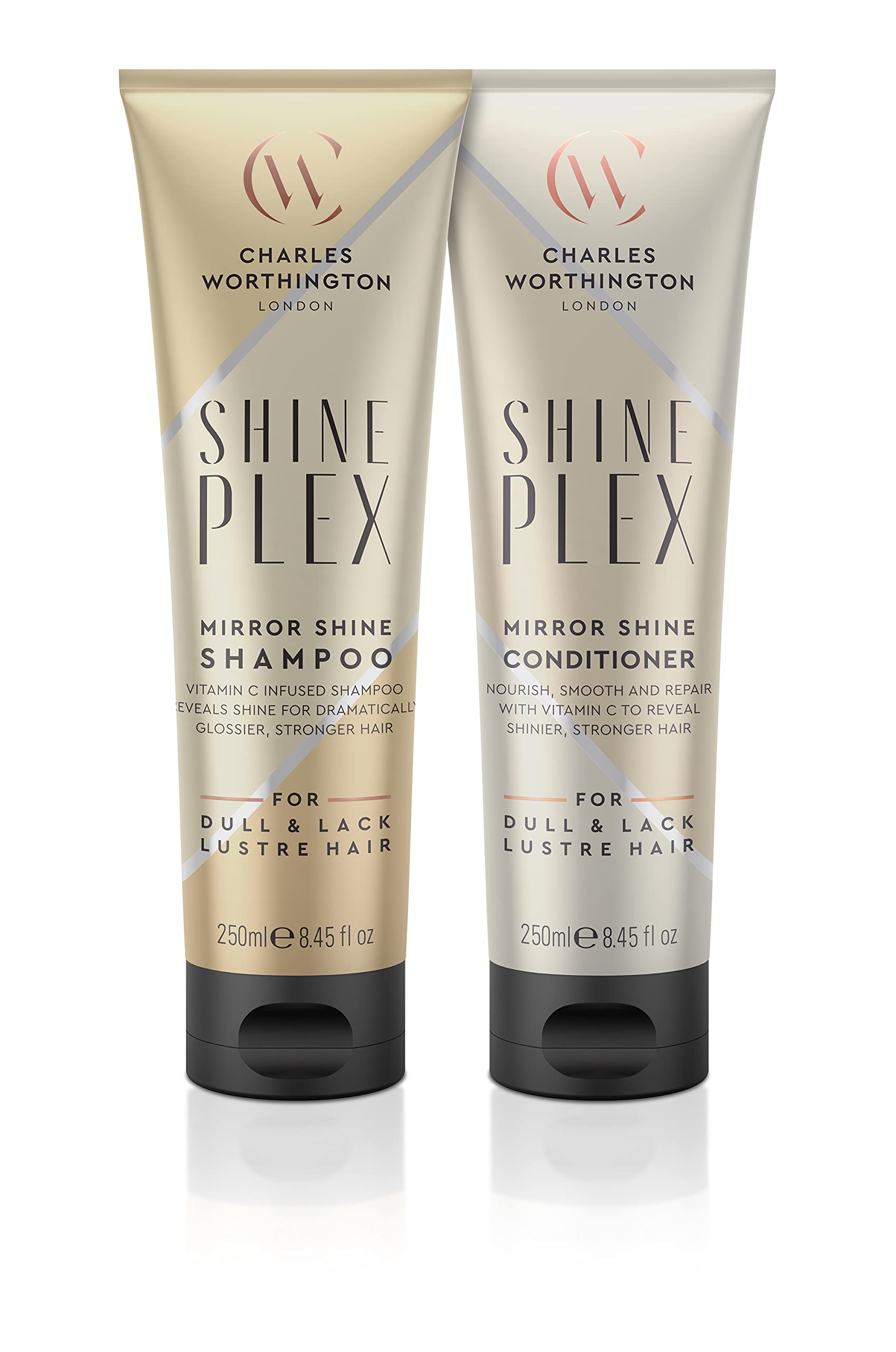 Charles Worthington ShinePlex Duo, Shampoo and Conditioner Haircare Routine for Silky, Shiny Hair, 2 x 250 ml