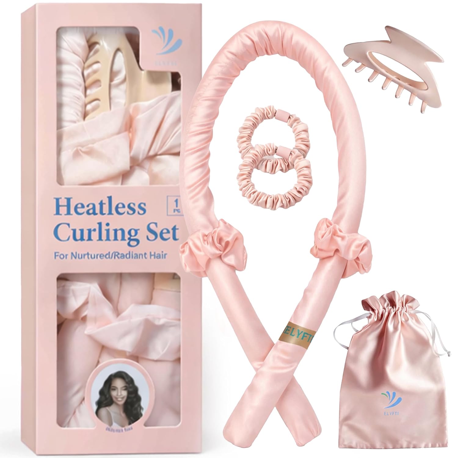 Satin Heatless Curling Set - Soft Curlers to Sleep In, Overnight Heatless Curls for Long Hair, Shoulder Length, Overnight Hair Curlers for Frizz-Free, No Heat Damage Styling, Gift for Teen Girl,Women