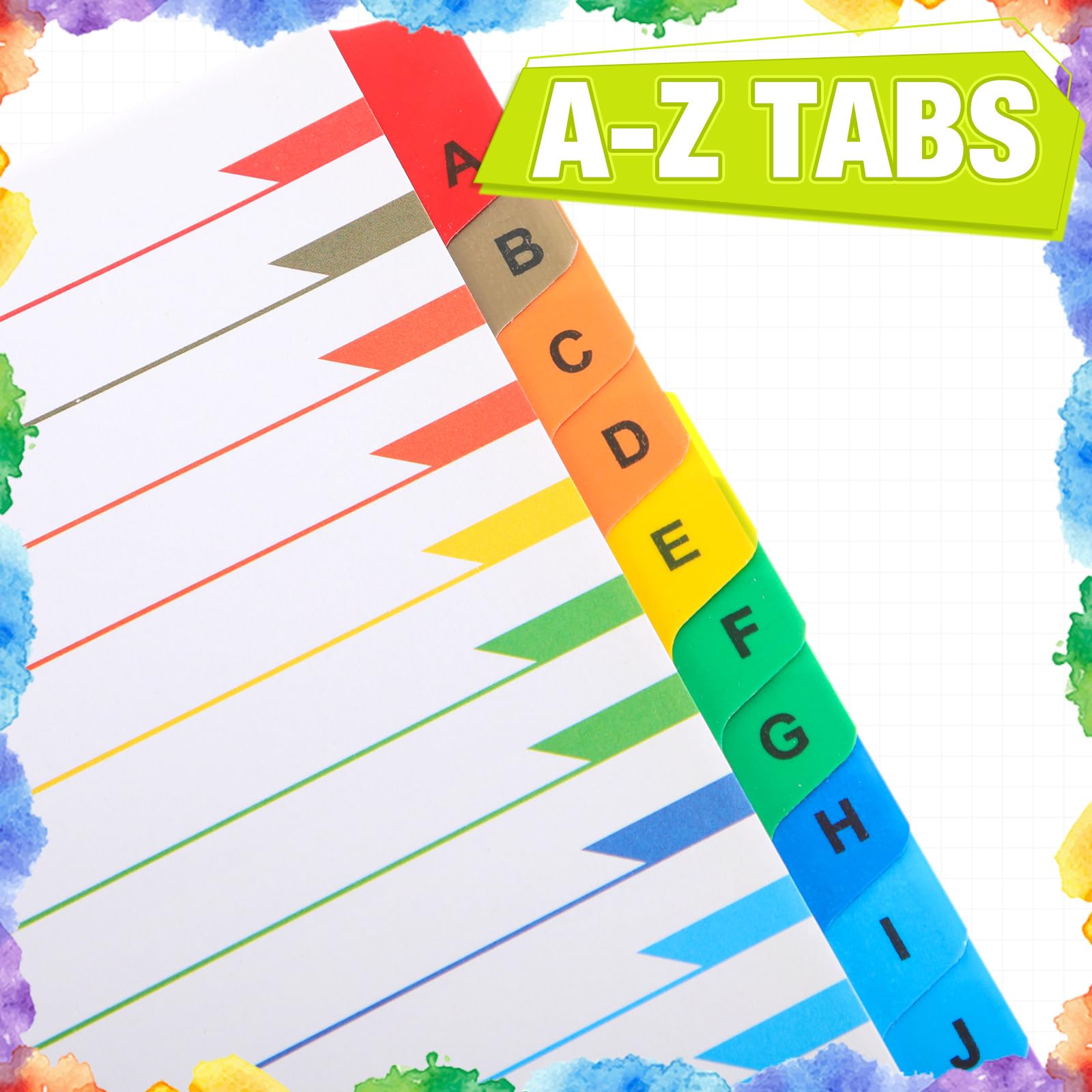 Sinload Juego de 12 divisores de la A a la Z con 26 pestañas para carpetas de 3 anillas, 8.5 x 11 pulgadas, divisor de carpetas alfabéticas de la A a la Z con divisor de archivos alfabético multicolor