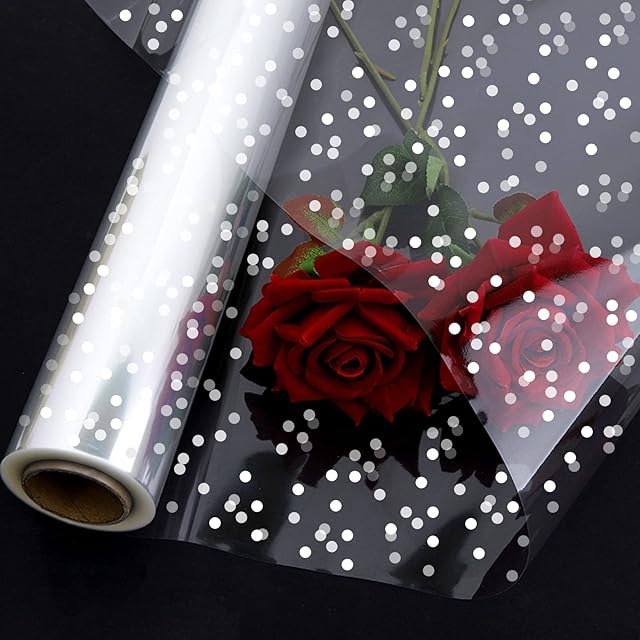 Clear Cellophane Wrap Roll Large Size 84cm X 35m, Irregular White Dot Design Wrapping Cellophane for Packing, Christmas Gifts, Baskets, Hamper, Florist