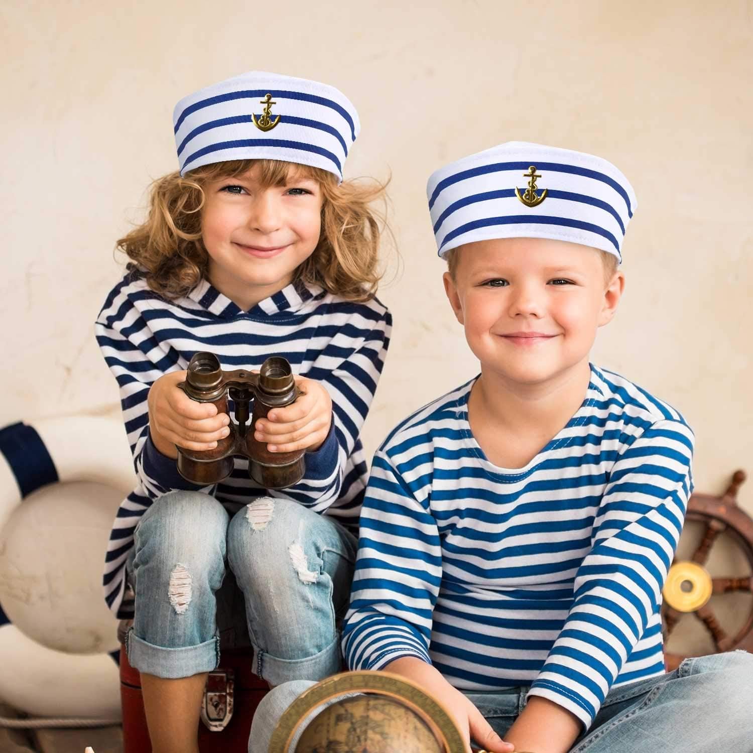 12 Pieces Blue with White Sail Hats Navy Sailor Hat for Costume Accessory, Dressing up Party - Image 4
