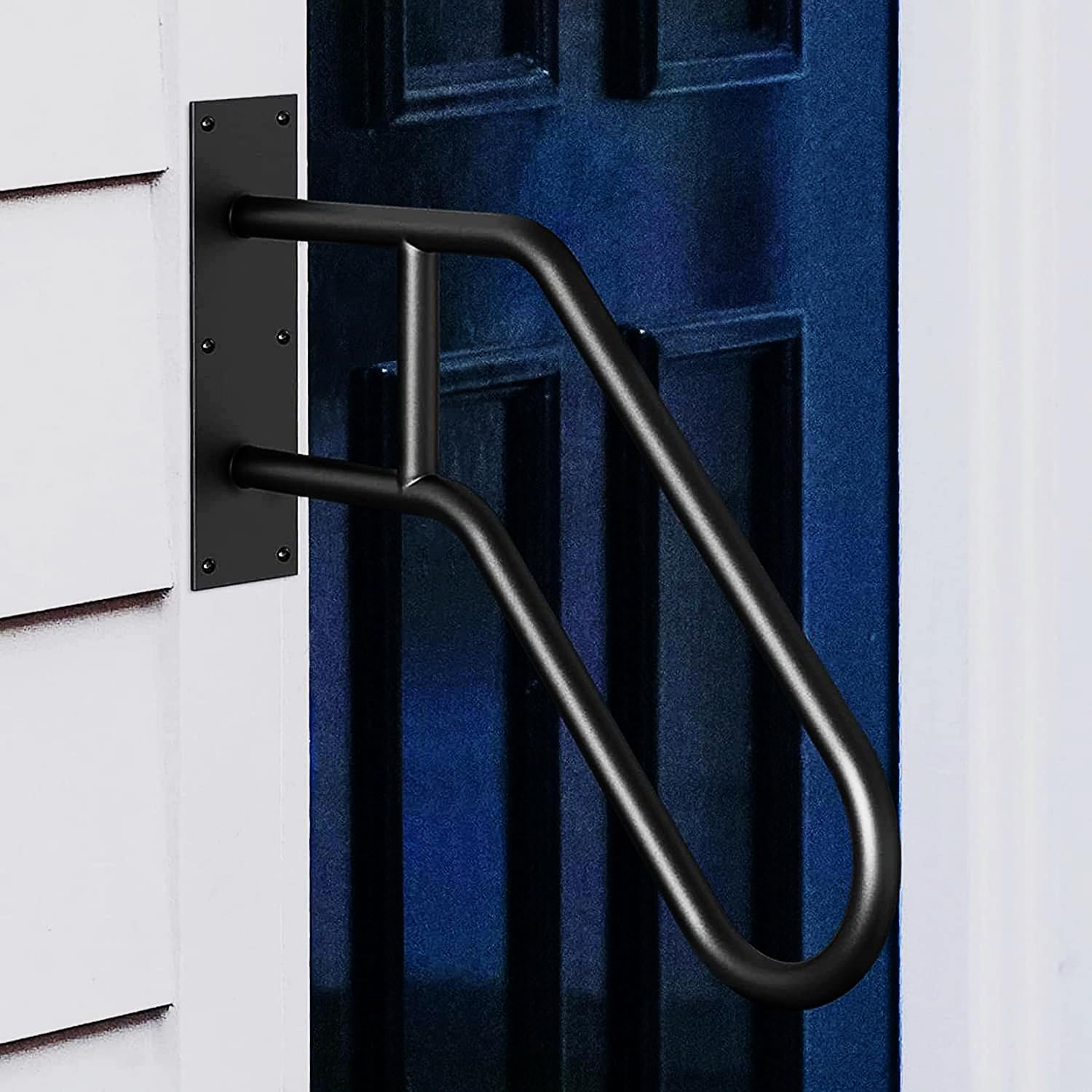 2Pcs U-Shaped Wall Mount Stair Handrail Iron Outdoor Grab Bar, Black Hand Railings Support Rod for Elderly, Banister Deck Rail Staircase Handrail