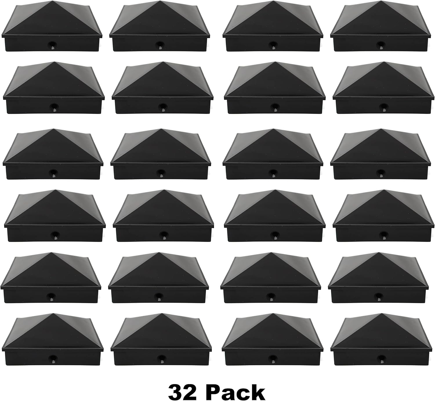 Plastic Pyramid 4x4 Nominal (3-5/8"x3-5/8") Fence Post Caps with Pre-Drilled Hole Black or White Multi- Quantity Packs (32, Black)