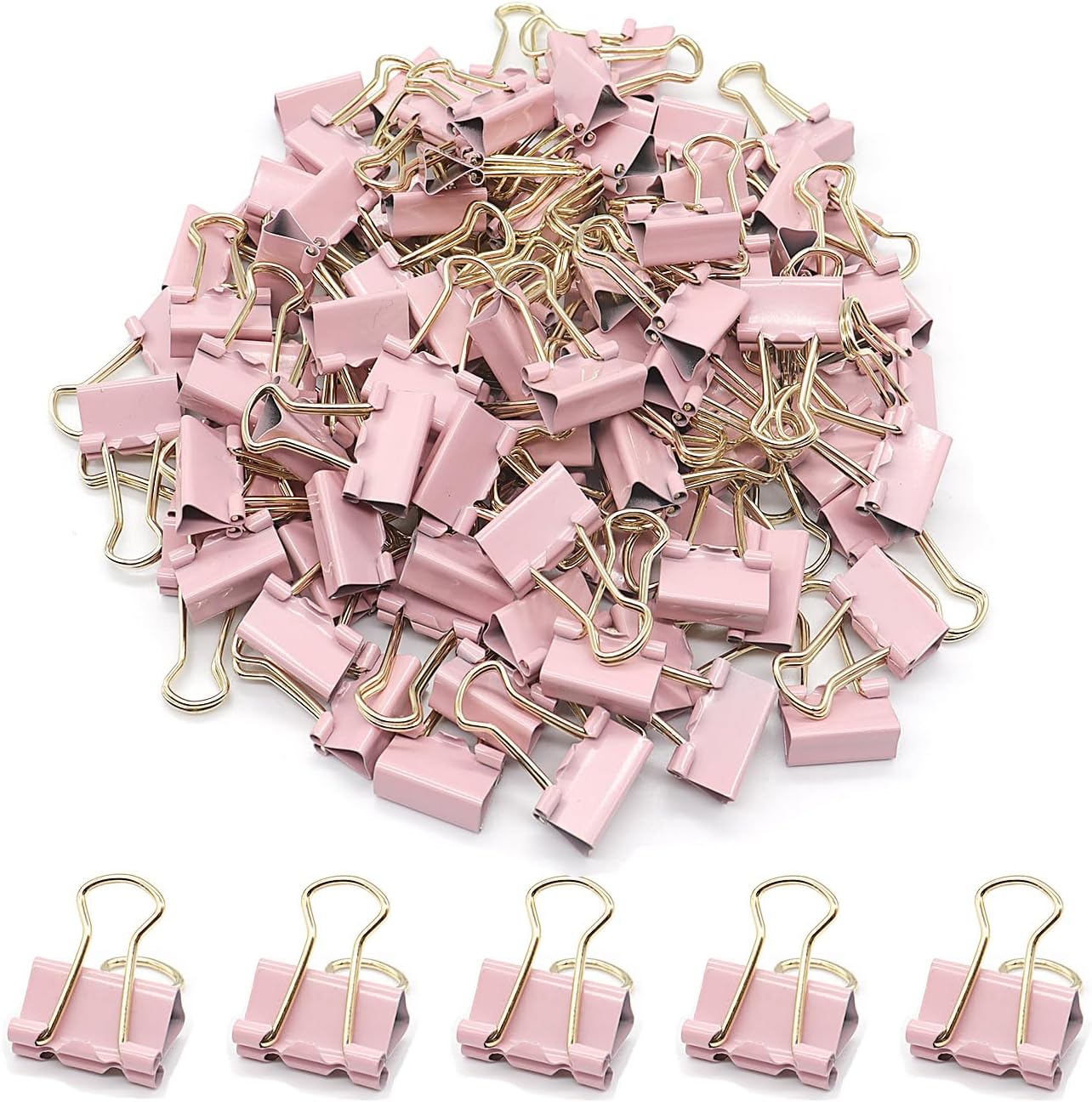 YCVIORING Mini Binder Clips, 100 Pack, Light Pink, 15mm (5/8 inch), Office, Home, School, Crafts, Tempered Steel, Modern Style