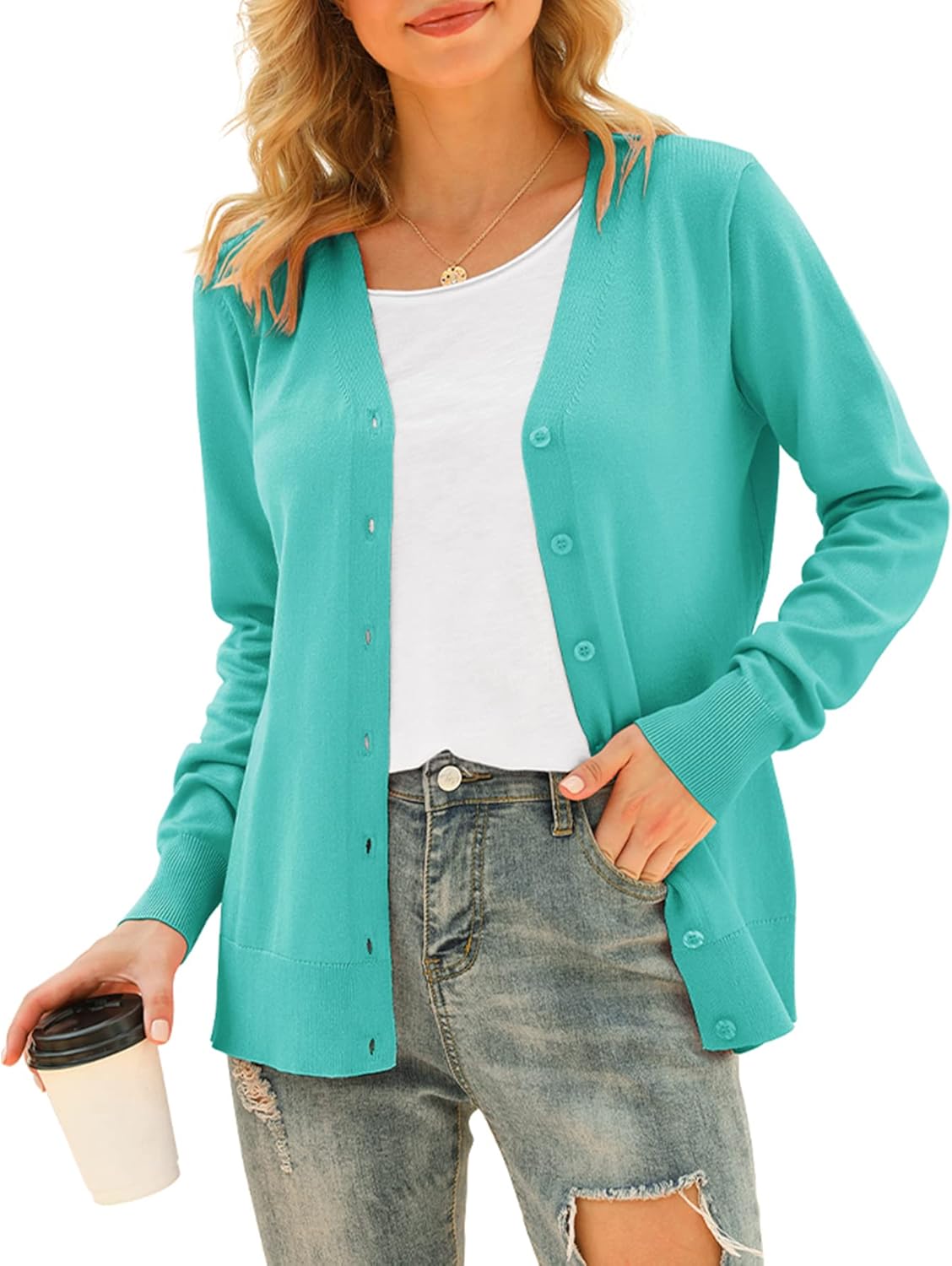 VIISHOW Women's V Neck Button Down Knitwear Long Sleeve Soft Basic Knit Cardigan Sweater