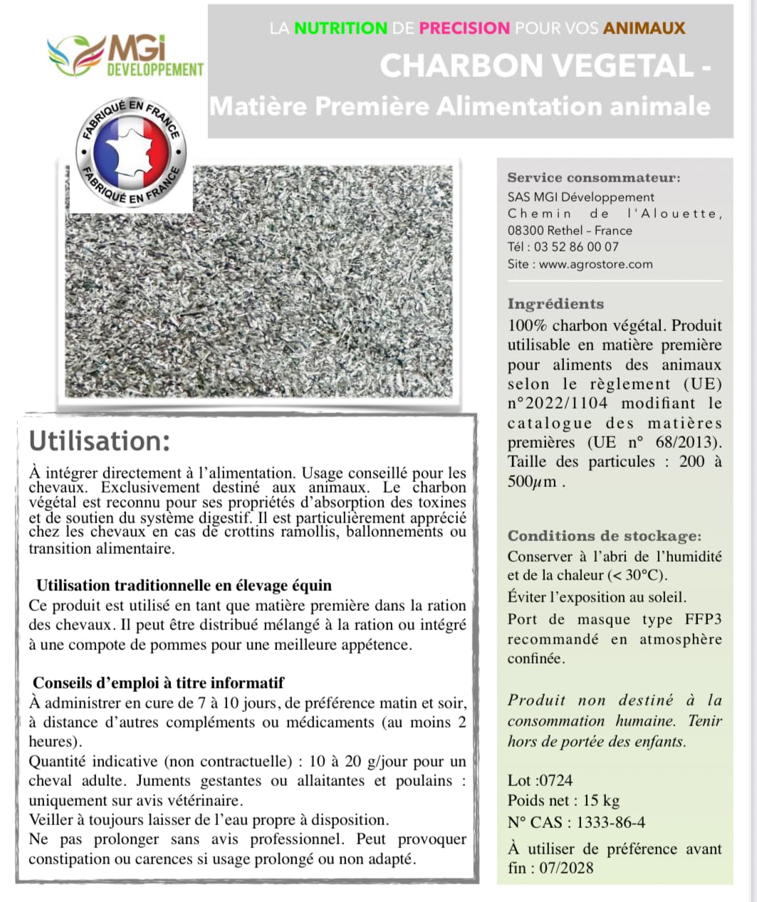 Carbón vegetal para caballos y otros animales (11,5 kg)