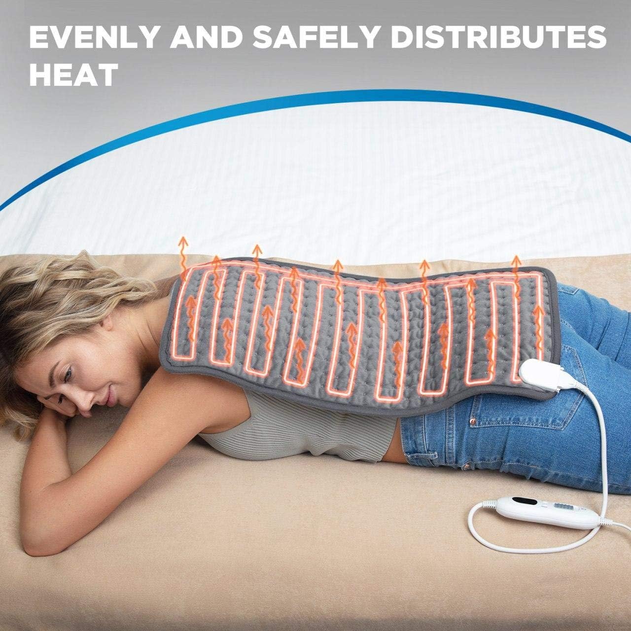 Electric Heating Pad for Back Pain - Large, 12x24 Inch, Gray - for Neck, Shoulders, Lower Back - 3 Heat Levels, 4 Timer Settings, Thermostatic Control and Auto Shut Off - 9.5 Feet Cord (Gray)