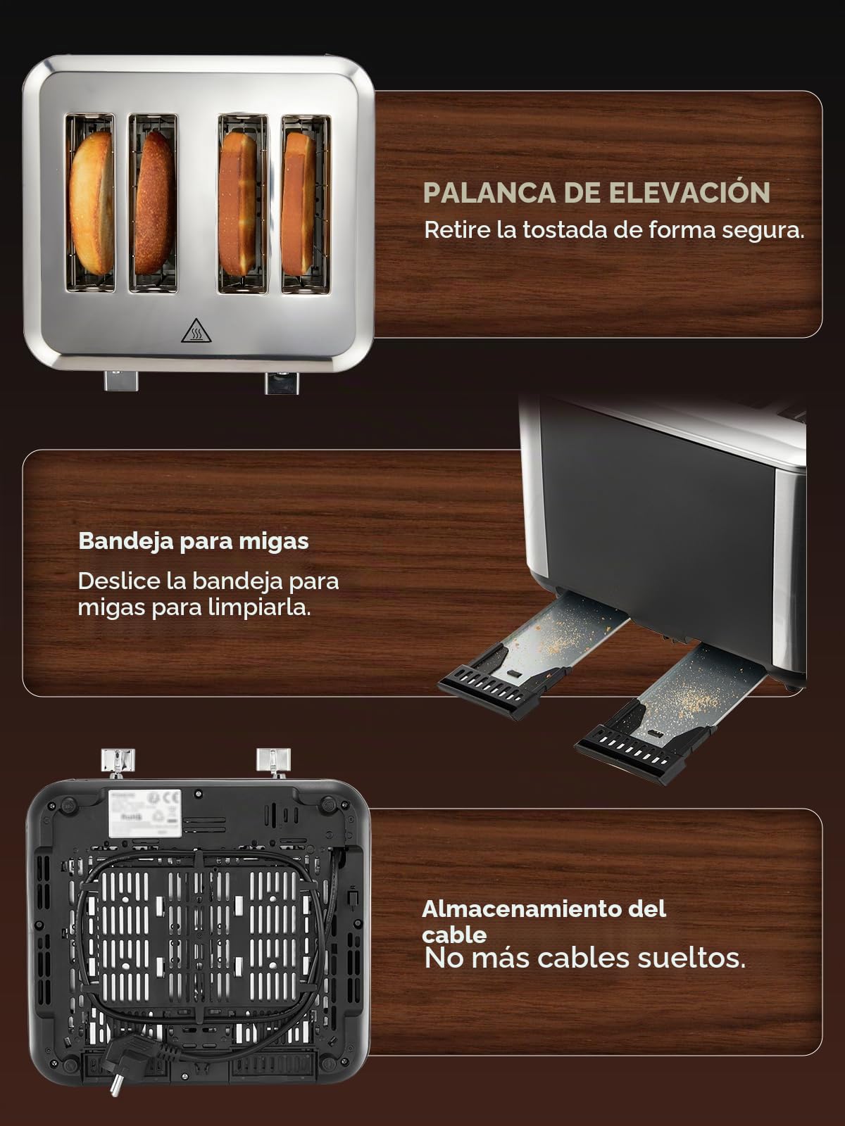 FOHERE Tostadora 4 Rebanadas, Pantalla Táctil LED, 6 Niveles Tostado | Función Recalentar y Descongelar, Bandeja Recogemigas Extraíble, Cuerpo de Acero Inoxidable, 1600W