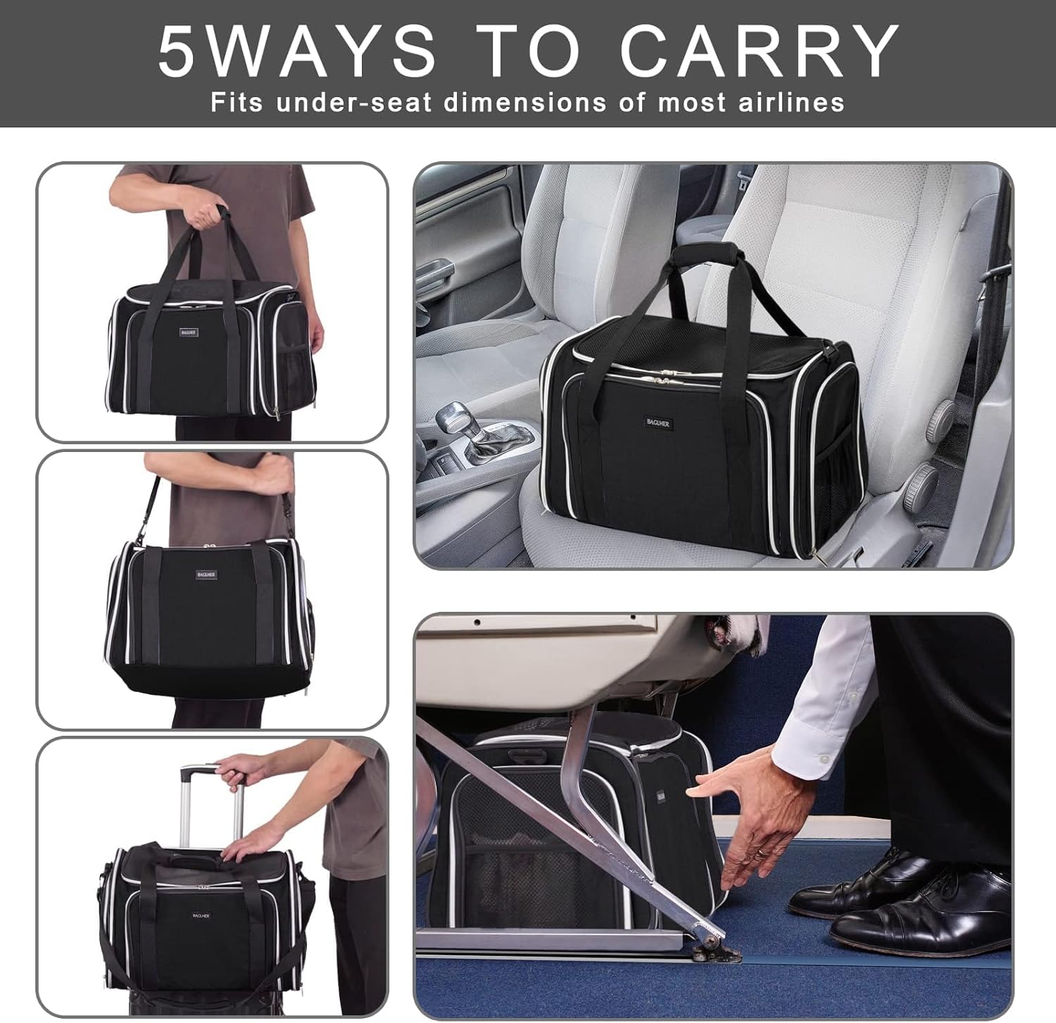 BAGLHER(バグラハ) 拡張可能猫キャリア 旅行用トイレ付き ペットトラベル 5面オープンドア 3面 漏れ防止 折りたたみ式 車