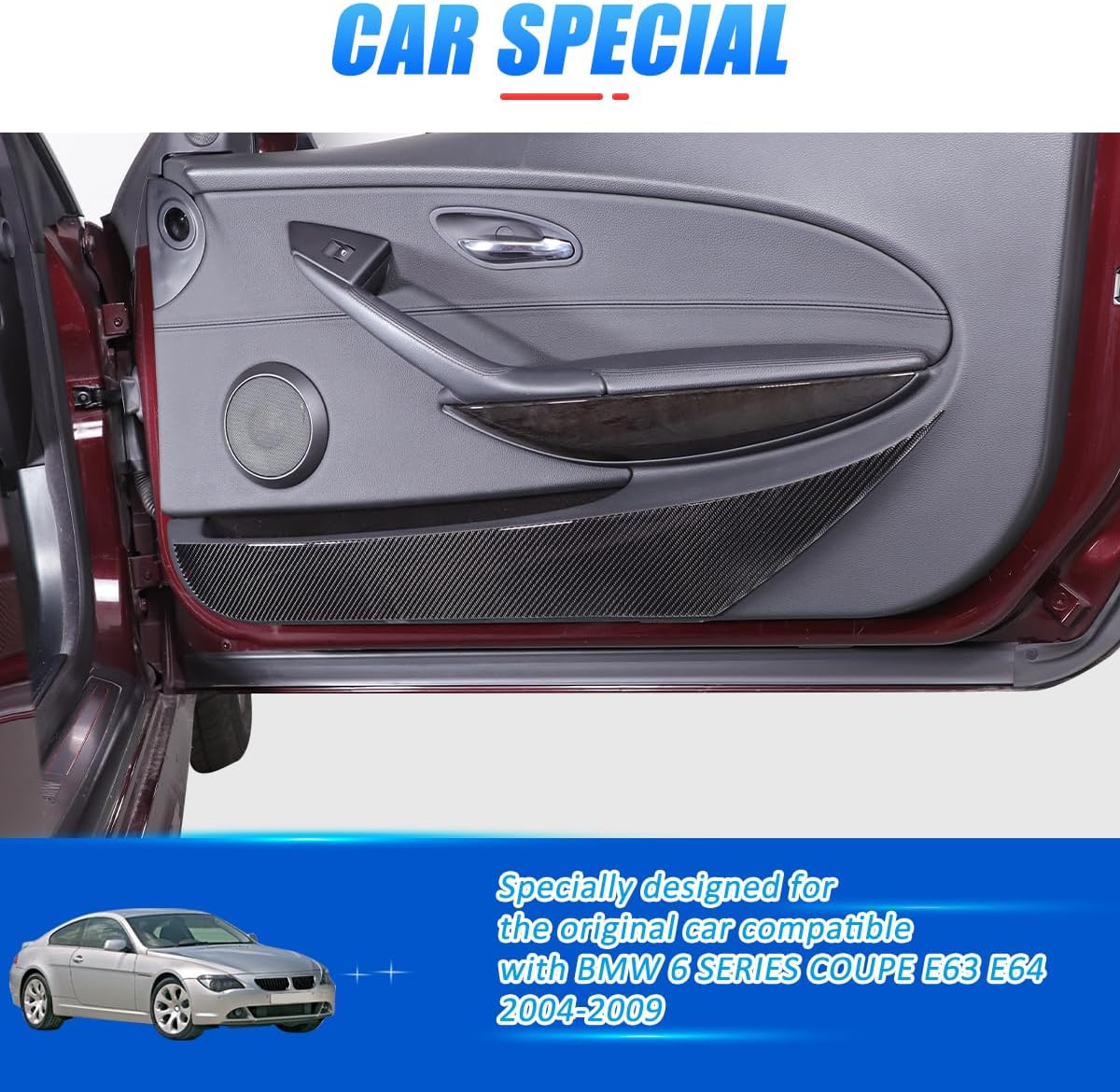 Soft Carbon Fiber Car Interior Door Panel Trim Anti Kick Sticker For BMW 6 Series Coupe E63 E64 2004-2009 Inner Door Trim Cover,Auto Door Decoration Panel Accessories (Black, Style A)