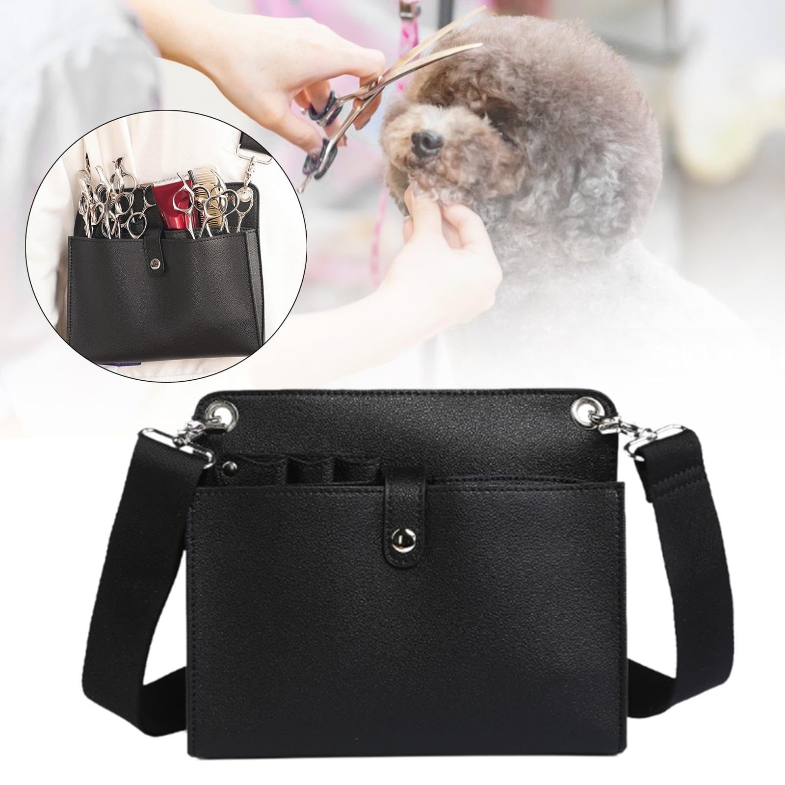 Almencla Custodia Porta Forbici Professionale Borsa Porta Forbici Organizzatore Strumenti Salone Sacchetto Vita Groomer Materiale PU Morbido Resistente Adatto, Nero