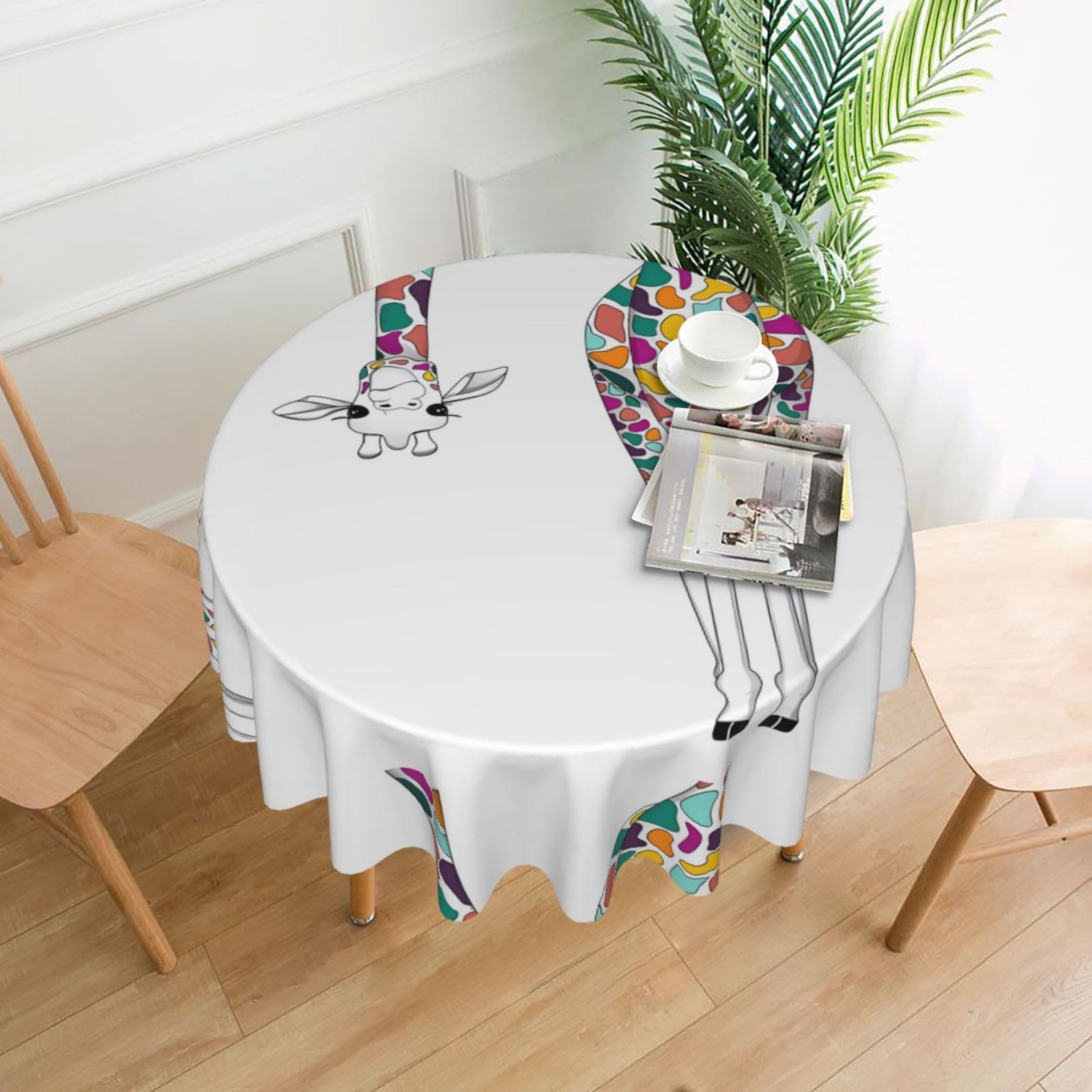 YYHHAOFA colored Giraffe Prints 60in Round Decorative Tablecloth – High-Grade Polyester Throw Cover for Dining, Parties, and Outdoor Events