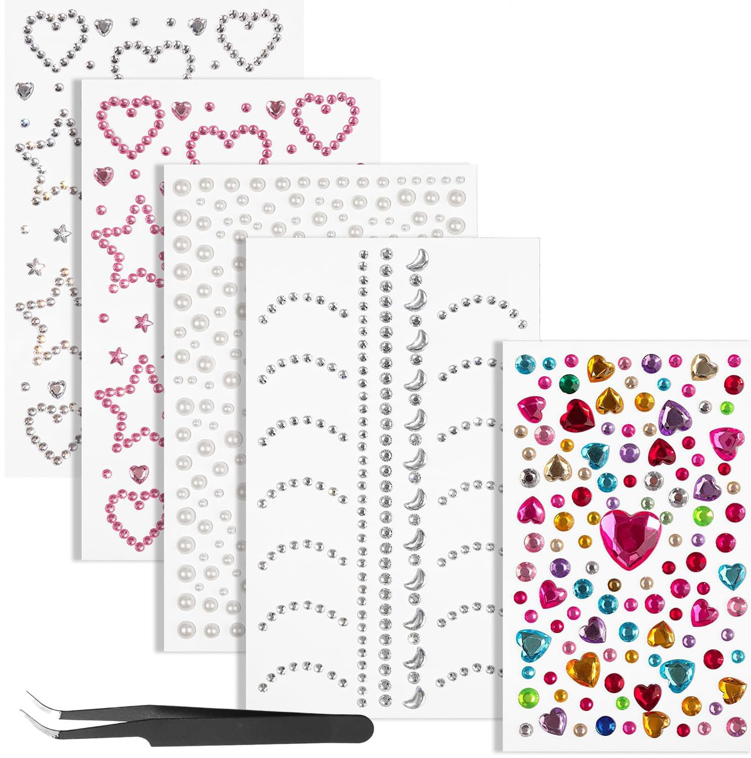 6Pcs Face Glitter Stickers, Face Stickers with Tweezer, Pearl Stickers for Hair Decoration, DIY Nail Art Sticker, Perfect for Parties and Cosplay-image-19