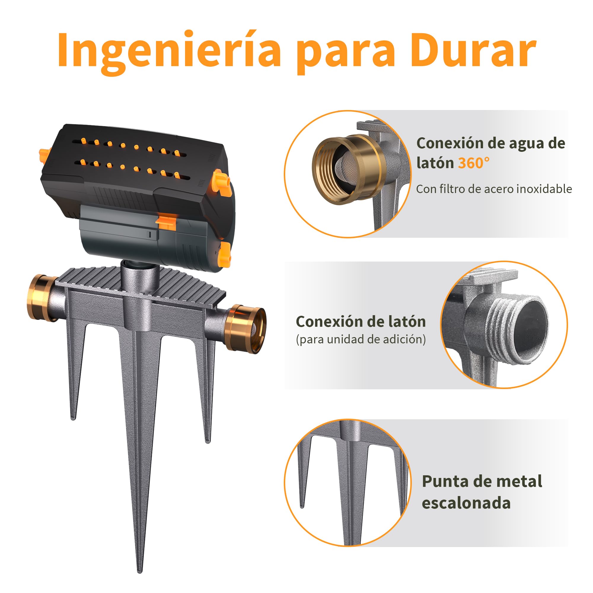 Diivoo aspersores de riego césped con Base de estaca metálica, aspersores oscilantes Turbo Ancho, Alcance y caudal Ajustables, 16 boquillas, aspersor riego de Usar para Plantas Jardines y césped