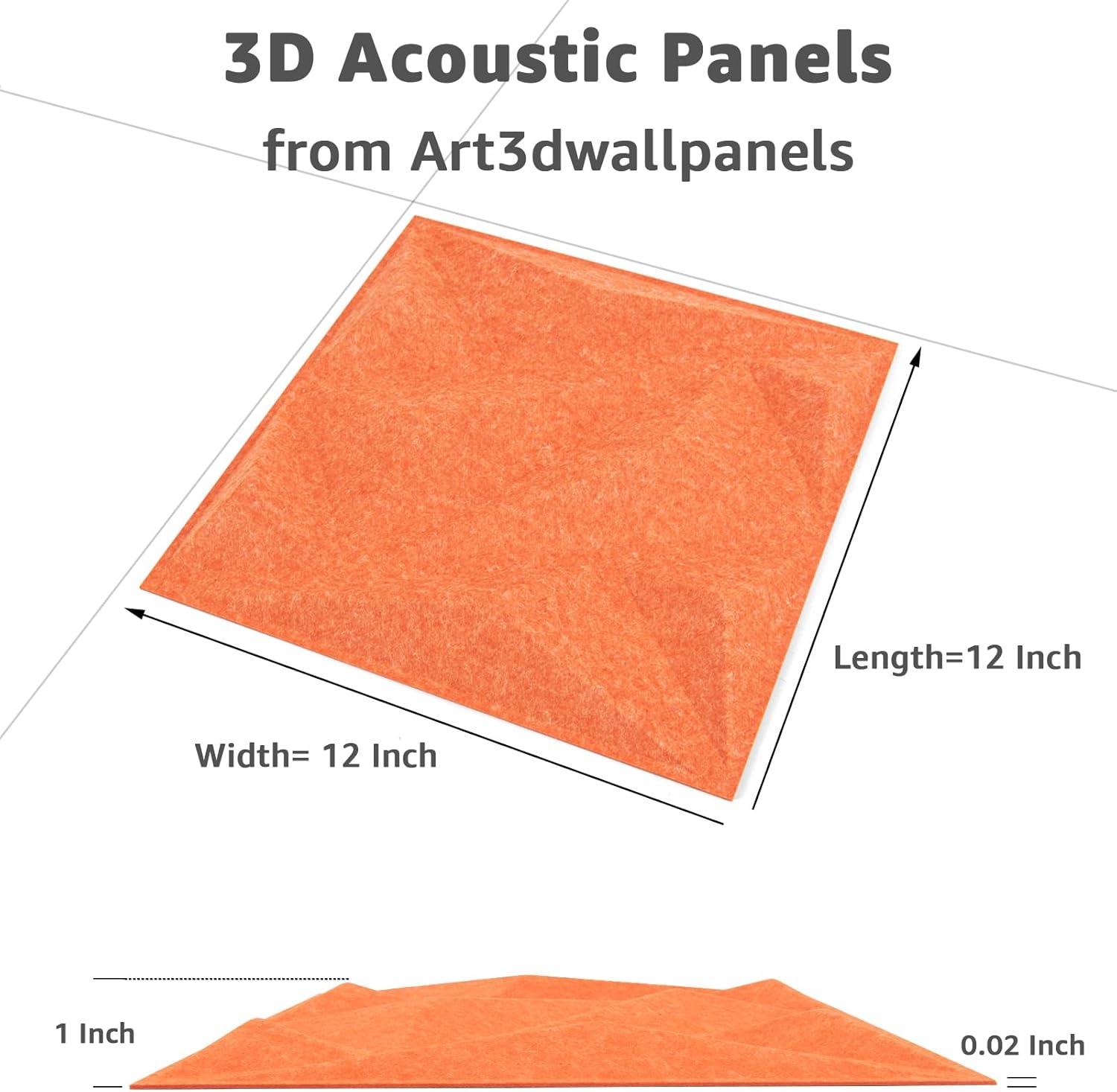 Art3dwallpanels Acoustic Panels 20 Pack Soundproof Wall Panels Sound Dampening Panels, 3D Wall Panels Sound Absorbing Panels, 12" X 12", Orange Red with Tape