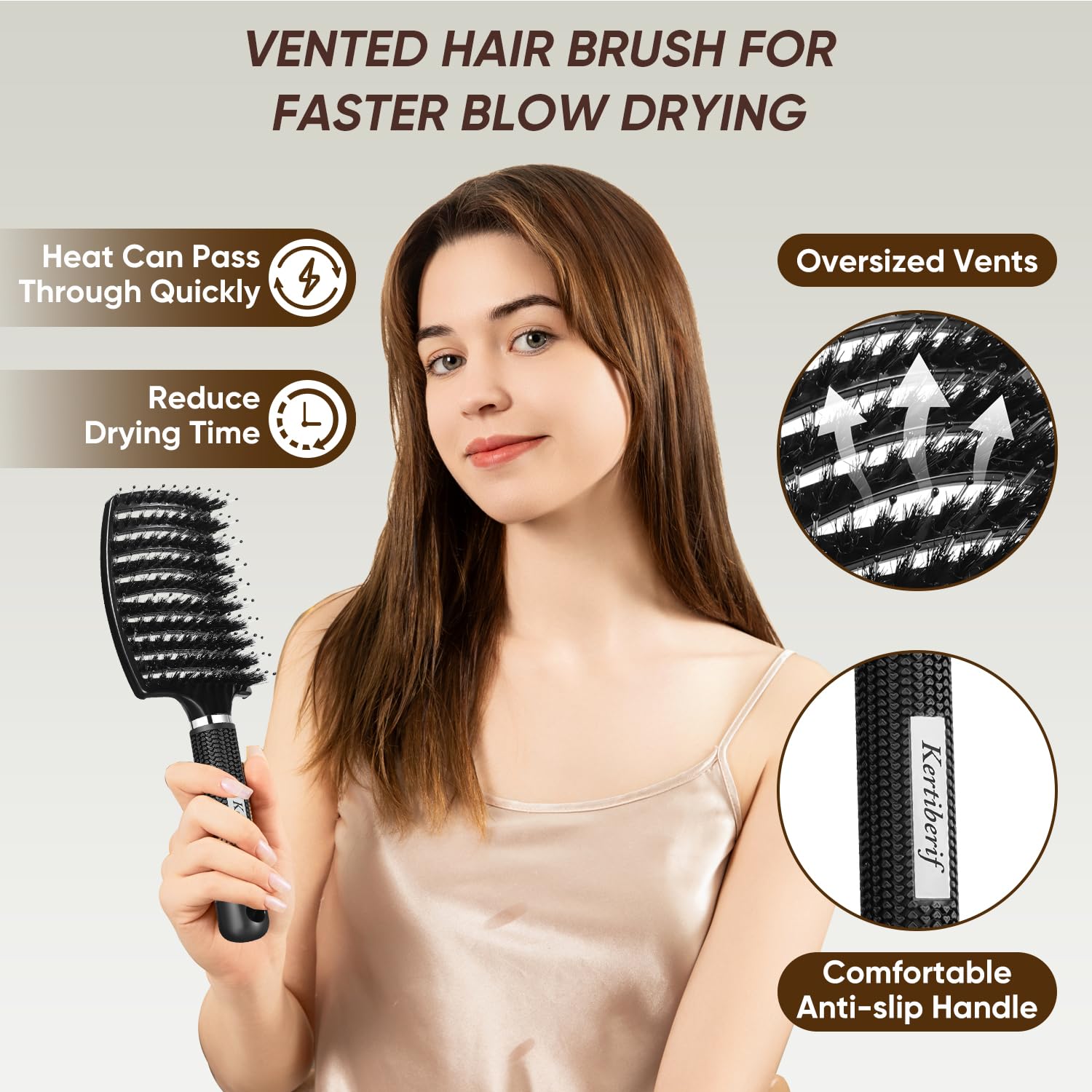 Cepillo de cerdas de jabalí curvado ventilado para desenredar, apto para todos los peinados, cabello húmedo y seco (paquete de 2, negro y blanco)